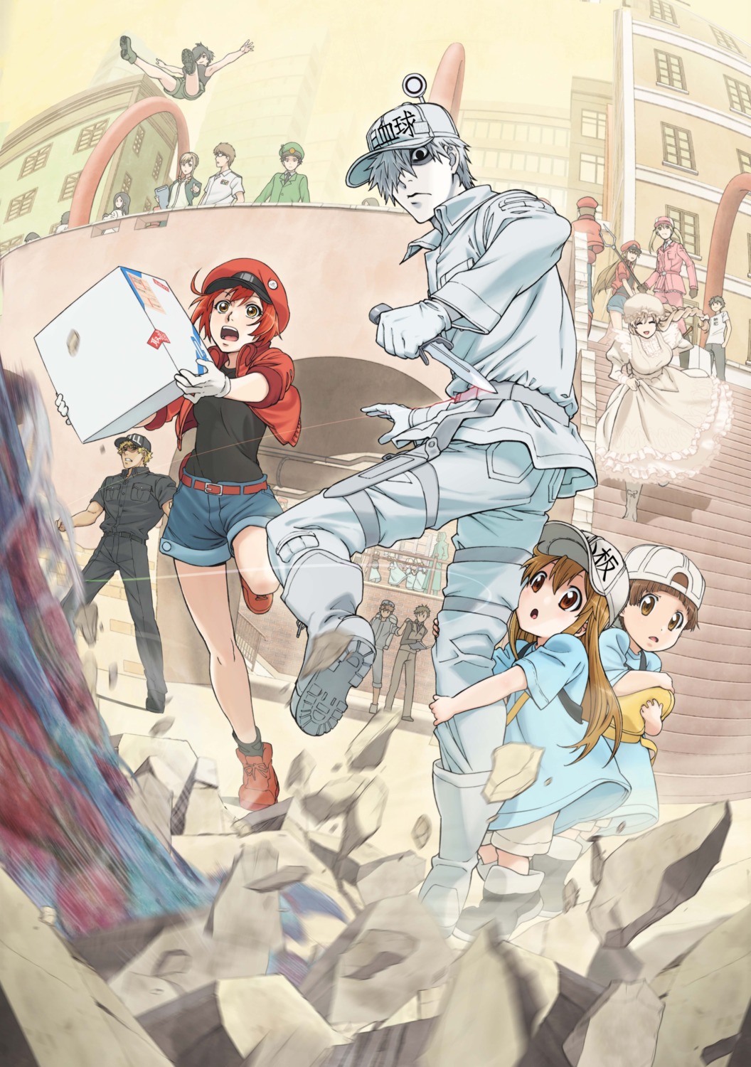 ae-3803, dress, hataraku_saibou, killer_t_(hataraku_saibou), macrophage_(hataraku_saibou), megane, platelet_(hataraku_saibou), tagme