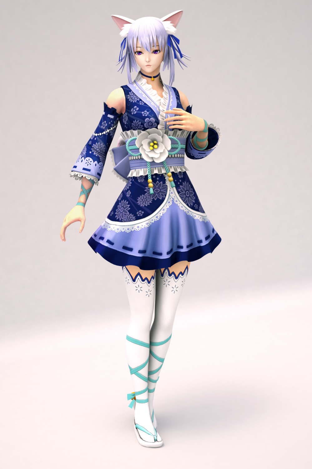 animal_ears, cg, japanese_clothes, nekomimi, sudden_attack, thighhighs