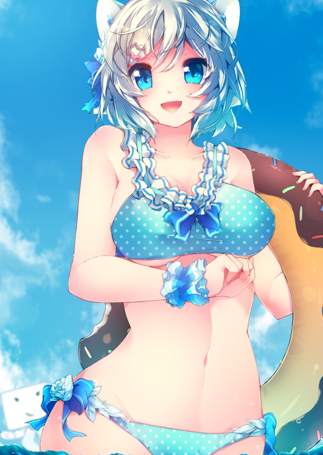 animal_ears, bikini, dennou_shoujo_youtuber_shiro, fuuen, shiro_(dennou_shoujo_youtuber_shiro), swimsuits, underboob, wet