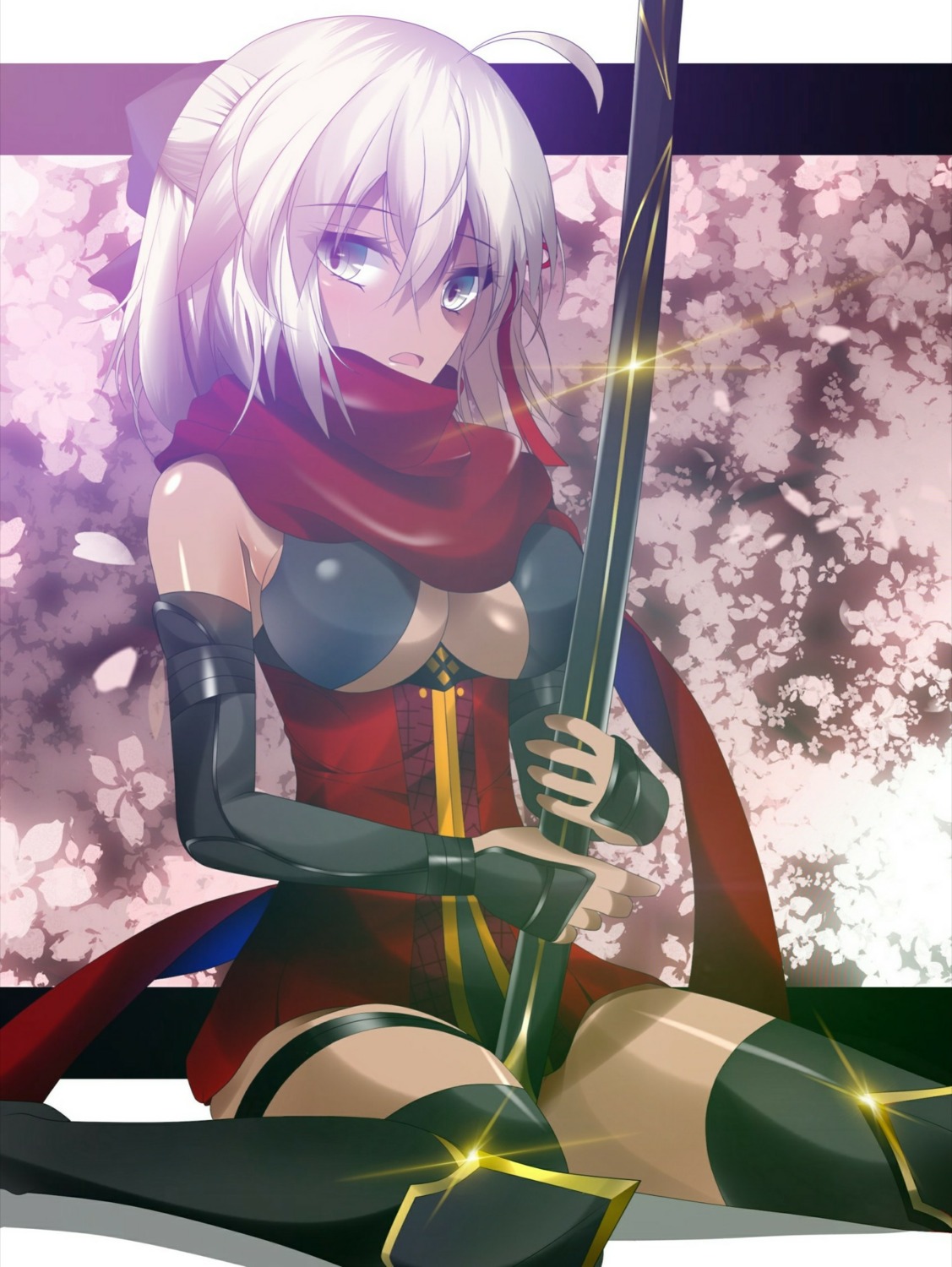 fate/grand_order, garter, no_bra, okita_souji_(alter)_(fate), sword, thighhighs, yahoo0124