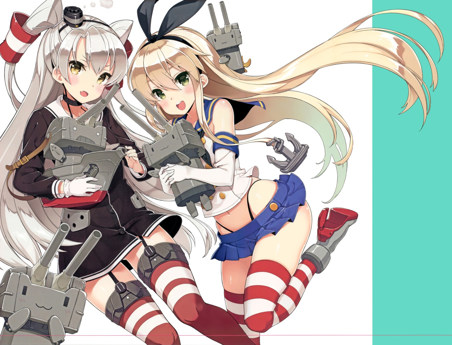 amatsukaze_(kancolle), heels, kantai_collection, kekocha, pantsu, rensouhou-chan, rensouhou-kun, seifuku, shimakaze_(kancolle), stockings, thighhighs