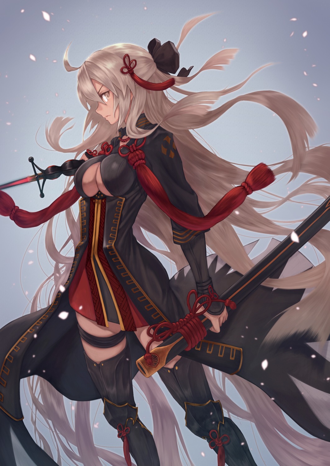 fate/grand_order, garter, no_bra, okita_souji_(alter)_(fate), sword, thighhighs, yasu_(segawahiroyasu)