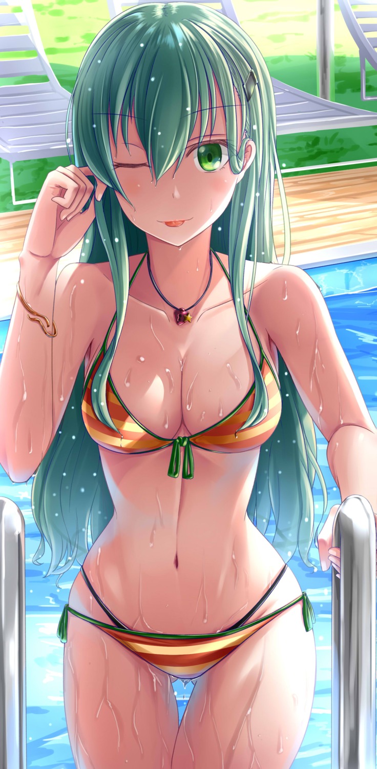 ayakase_hotaru, bikini, cleavage, kantai_collection, suzuya_(kancolle), swimsuits, wet