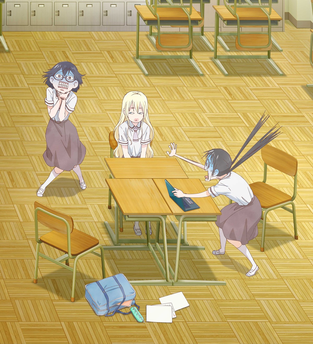 asobi_asobase, honda_hanako, megane, nomura_kasumi, olivia_(asobi_asobase), seifuku, tagme