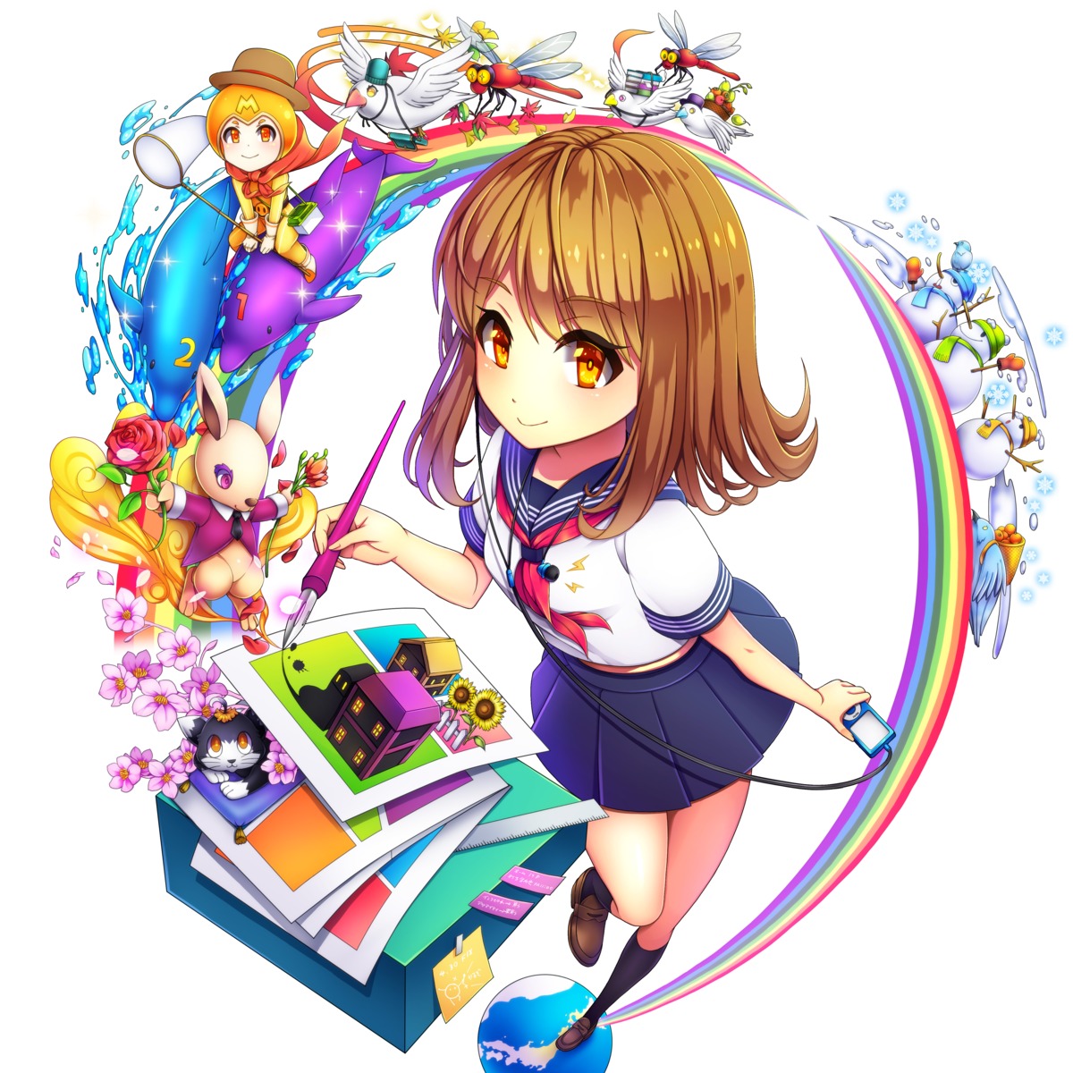 chibi, edamame_senpai, headphones, seifuku