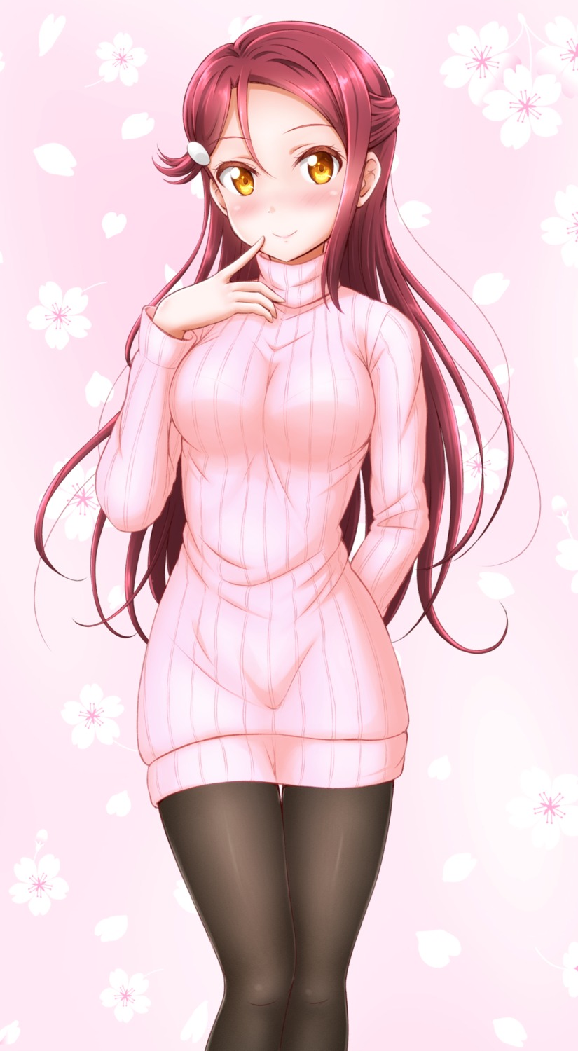 ckst, dress, love_live!_(series), love_live!_sunshine!!, pantyhose, sakurauchi_riko, sweater