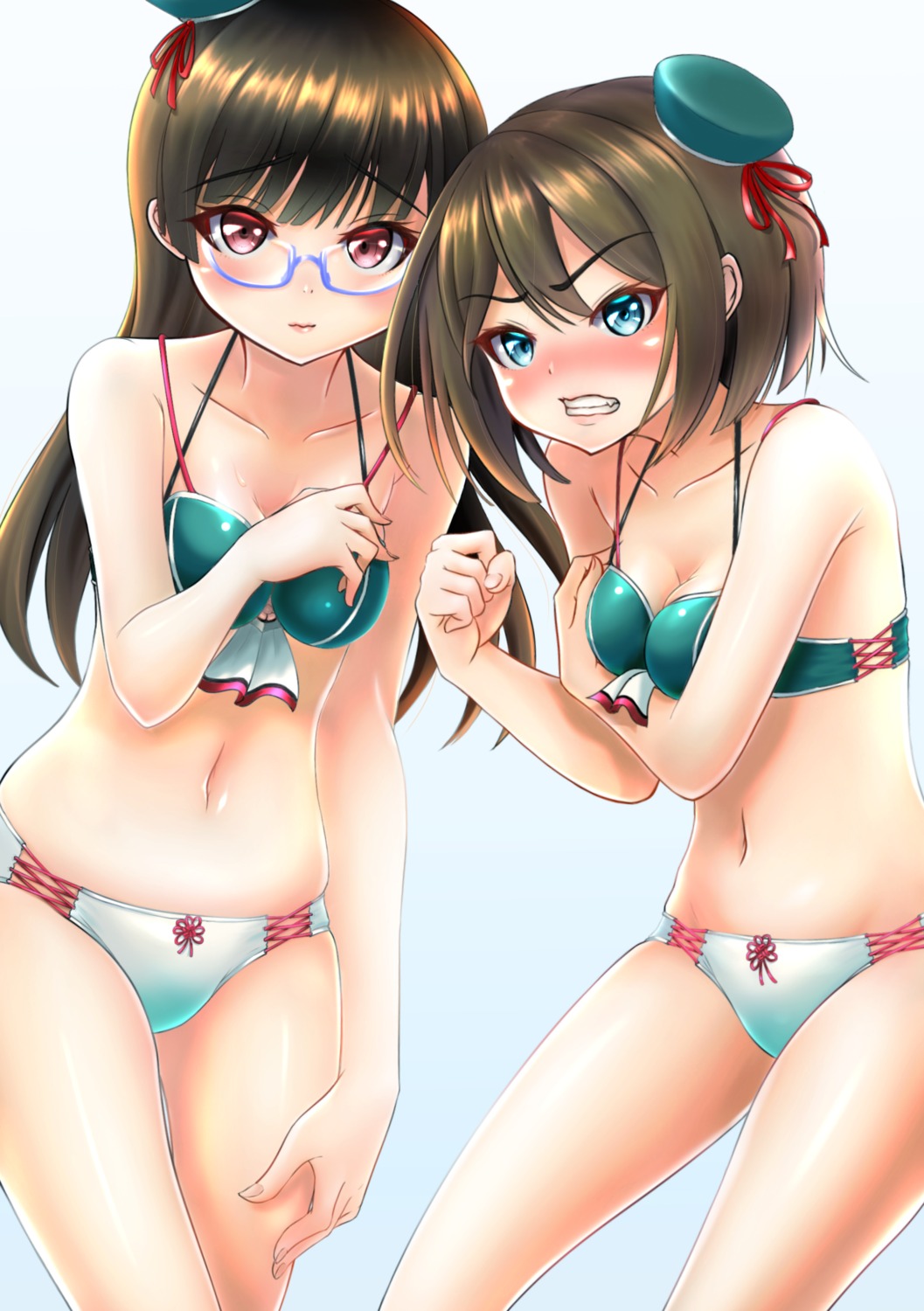 bikini, breast_hold, choukai_(kancolle), cleavage, kantai_collection, makura_(user_jpmm5733), maya_(kancolle), megane
