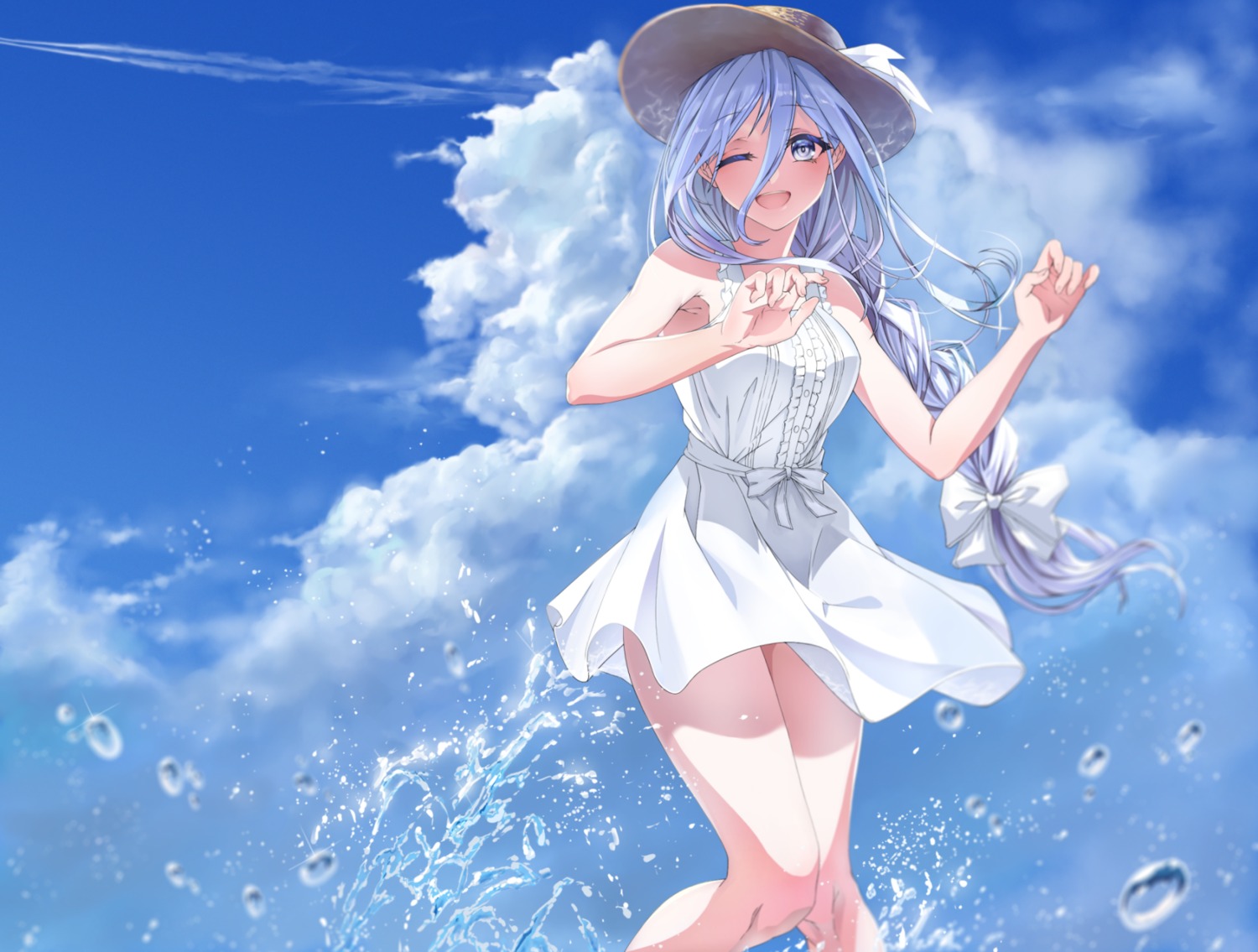 date_a_live, dress, mikaisha, summer_dress, takamiya_mio, wet