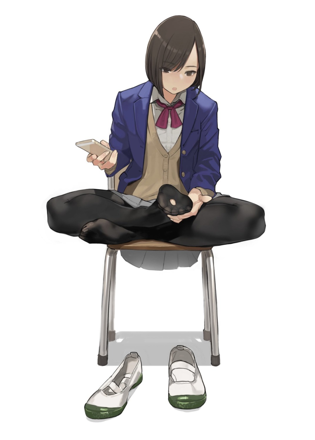 feet, jpeg_artifacts, miru_tights, moegi_homi, pantyhose, seifuku, sweater, torn_clothes