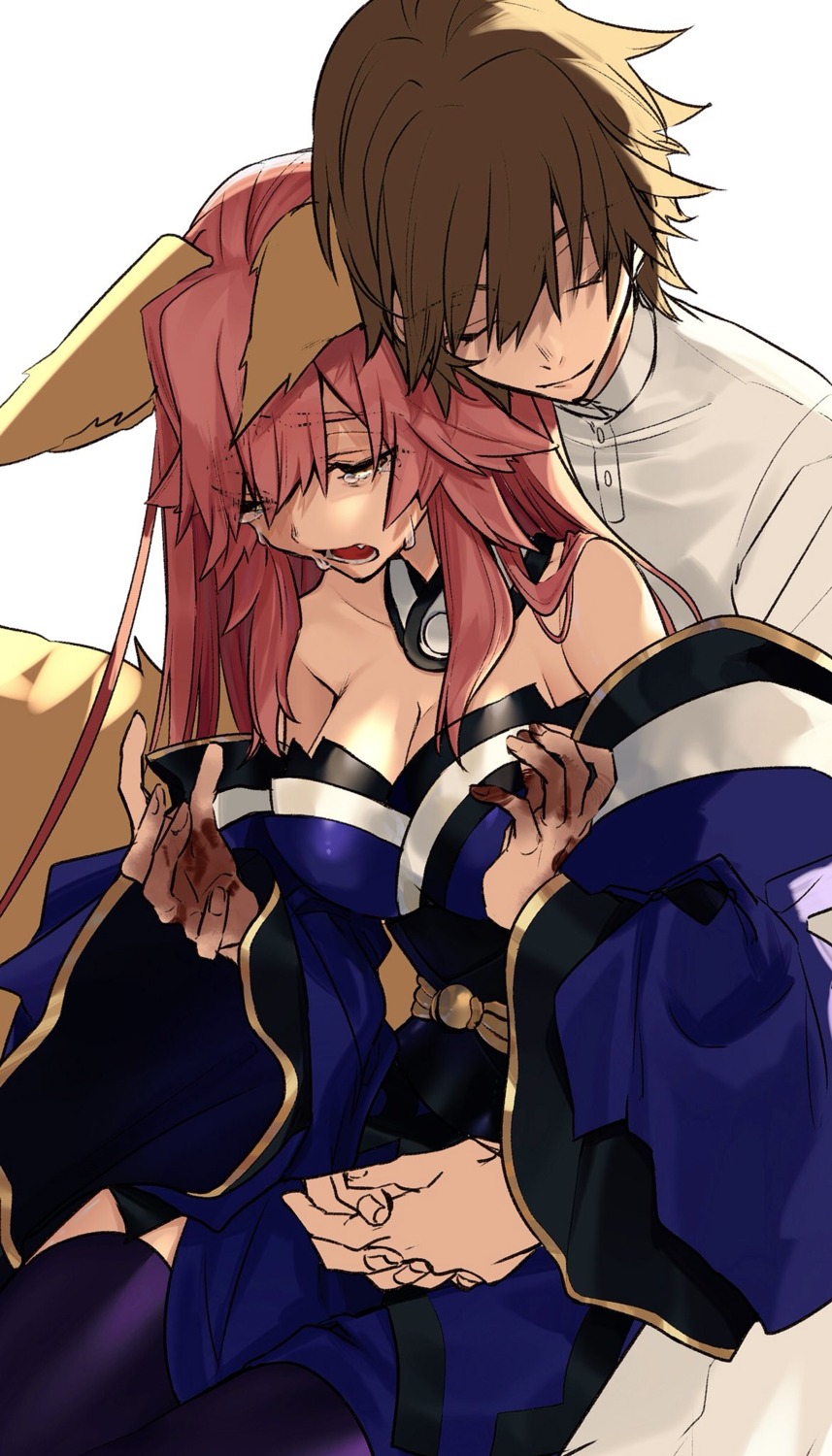 animal_ears, blood, cleavage, fate/extella, fate/extra, fate/stay_night, hino_hinako, japanese_clothes