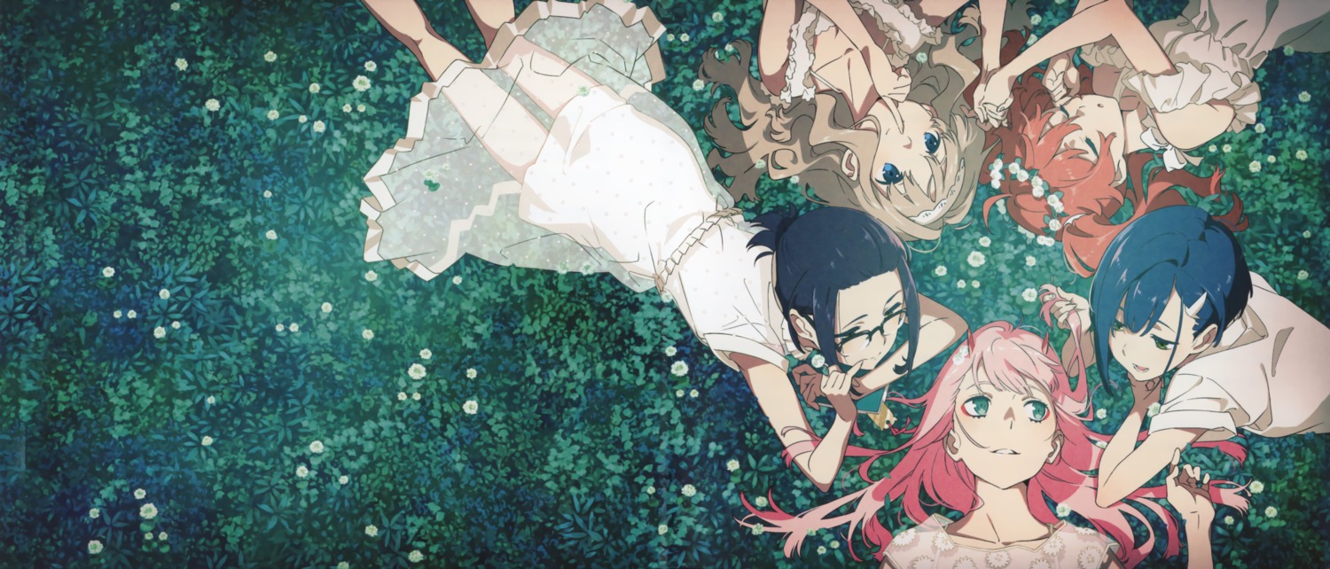 darling_in_the_franxx, disc_cover, dress, horns, ichigo_(darling_in_the_franxx), ikuno_(darling_in_the_franxx), kokoro_(darling_in_the_franxx), megane