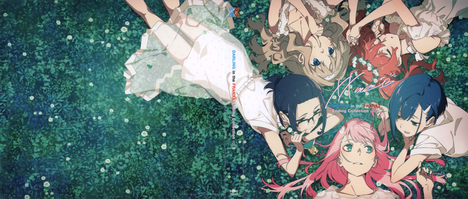 crease, darling_in_the_franxx, disc_cover, dress, horns, ichigo_(darling_in_the_franxx), ikuno_(darling_in_the_franxx), kokoro_(darling_in_the_franxx)