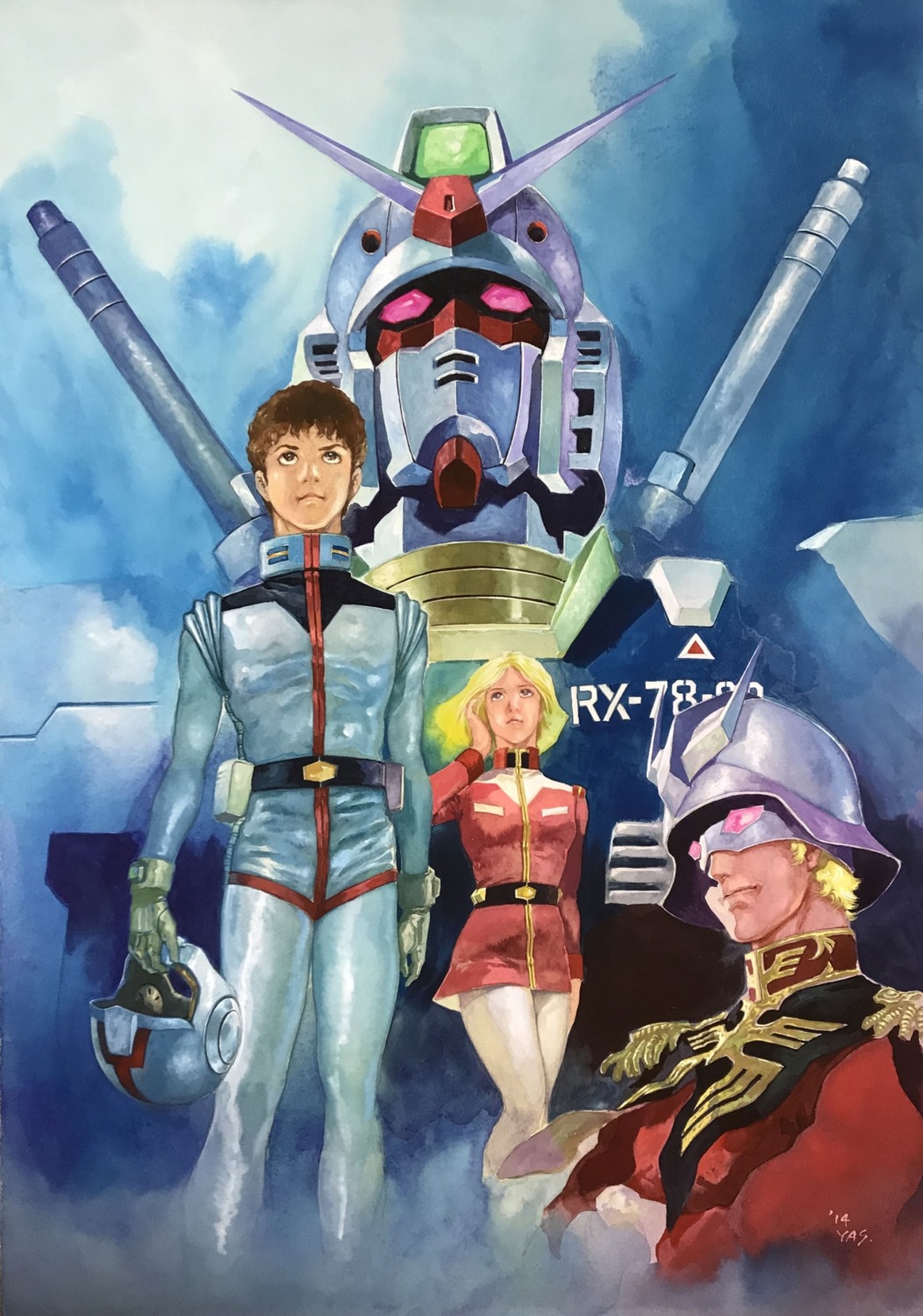 amuro_ray, char_aznable, gundam, mecha, rx-78-2_gundam, sayla_mass, uniform, yasuhiko_yoshikazu