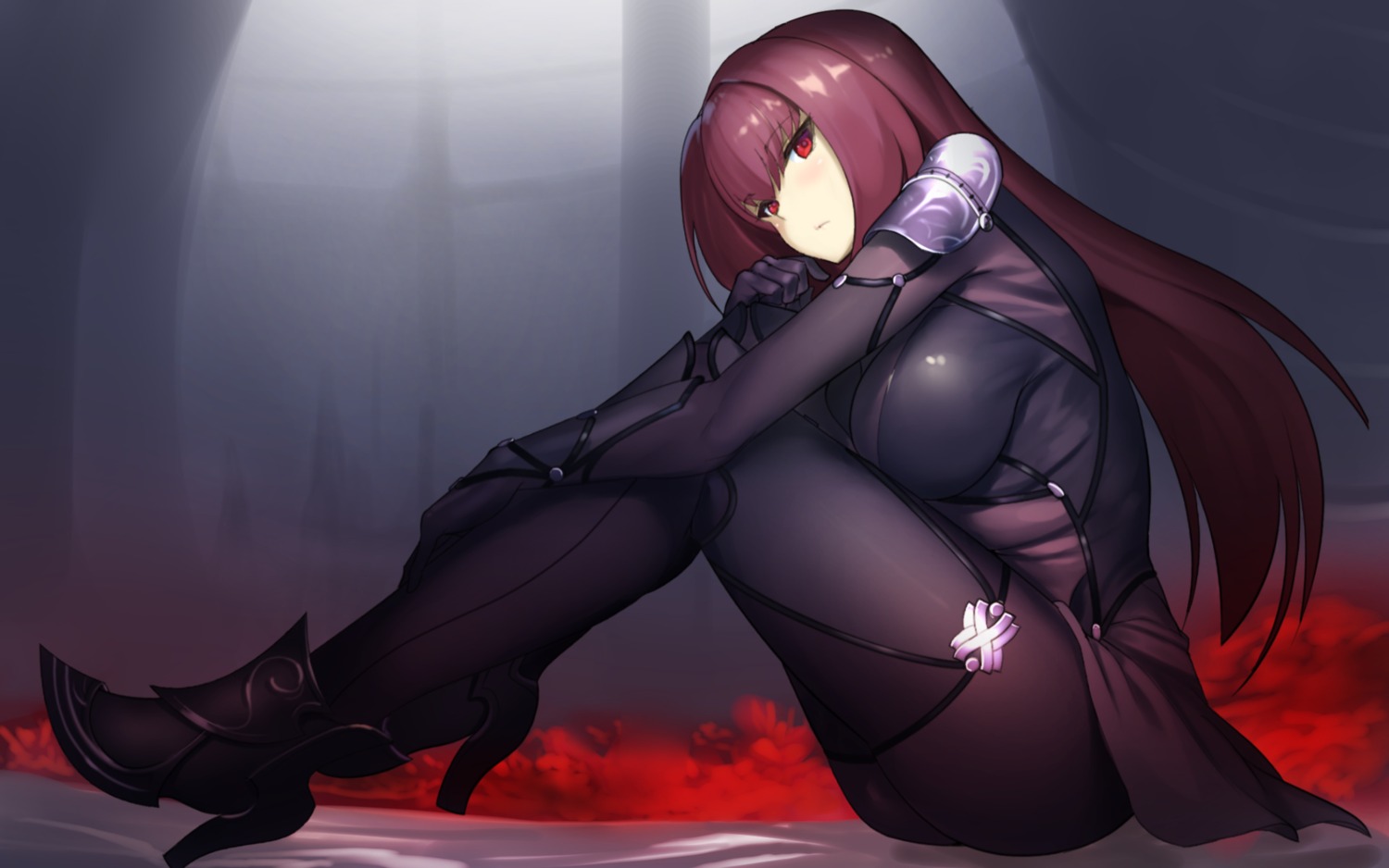 armor, bodysuit, fate/grand_order, heels, muunyan_(yumenekoya), scathach_(fate)