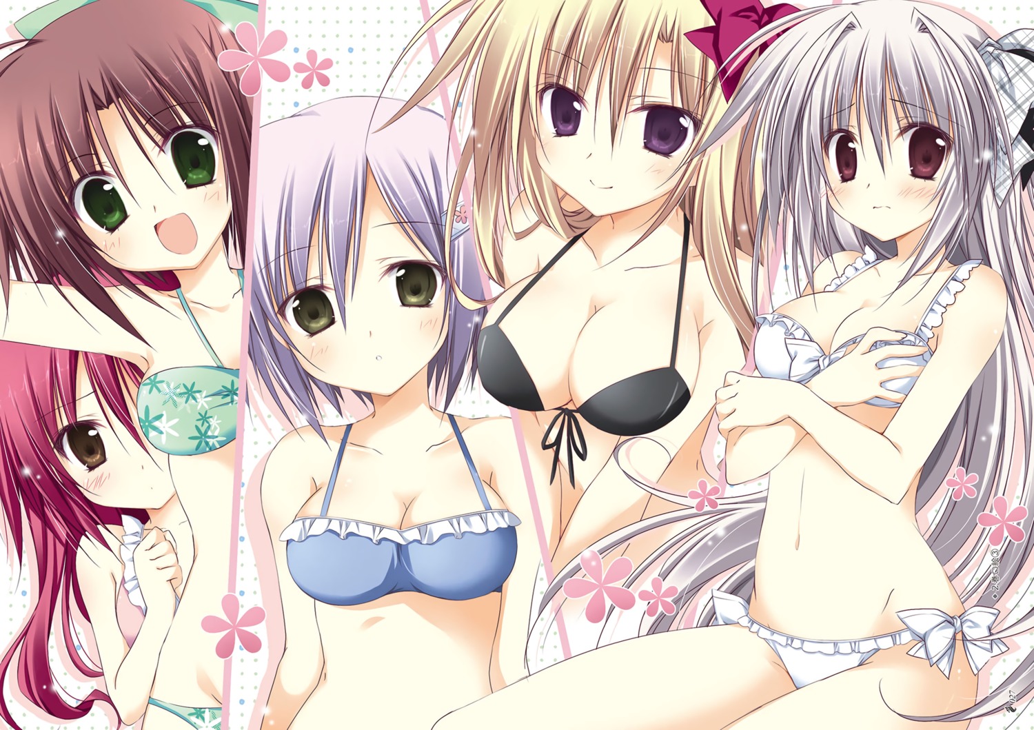 ariella_lu, bikini, bikini_top, breast_hold, cleavage, firill_crest, iris_freyja, juuoumujin_no_fafnir, korie_riko, lisa_highwalker, ren_miyazawa, swimsuits