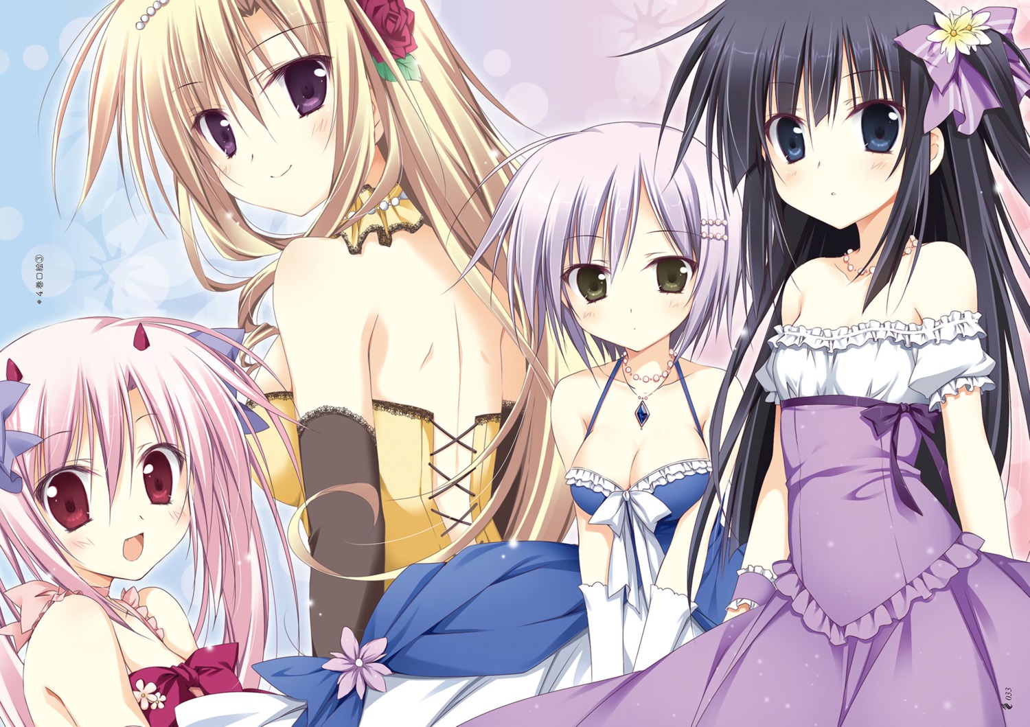 breast_hold, cleavage, corset, dress, firill_crest, horns, iris_freyja, juuoumujin_no_fafnir