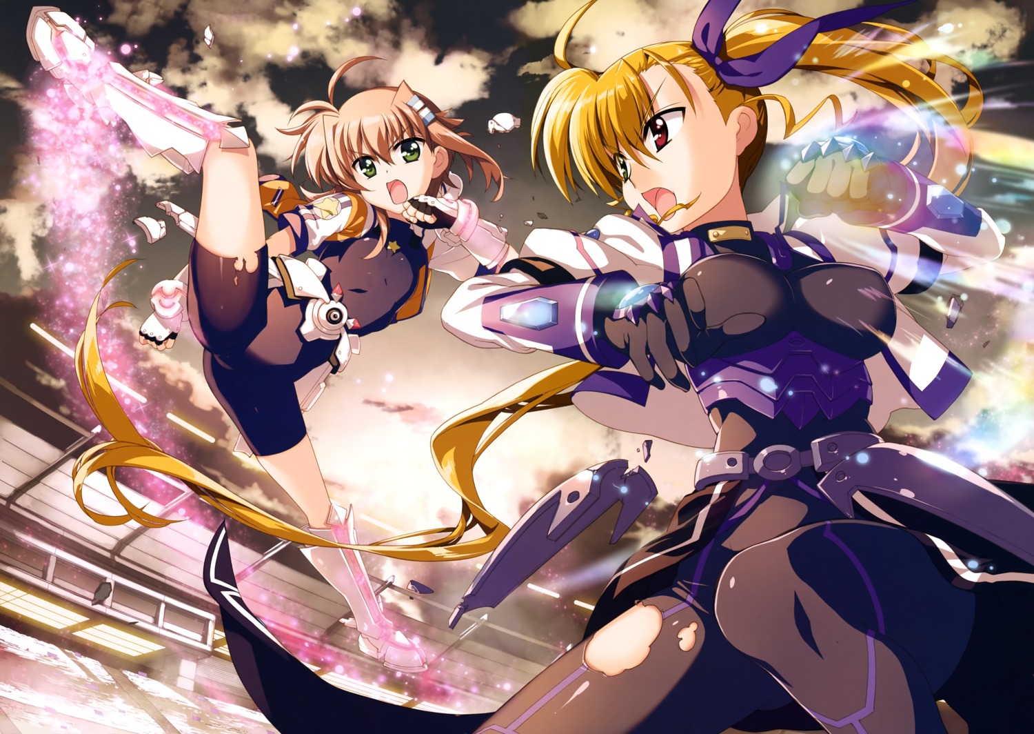 armor, bodysuit, fujima_takuya, heterochromia, mahou_shoujo_lyrical_nanoha, mahou_shoujo_lyrical_nanoha_vivid, miura_rinaldi, possible_duplicate