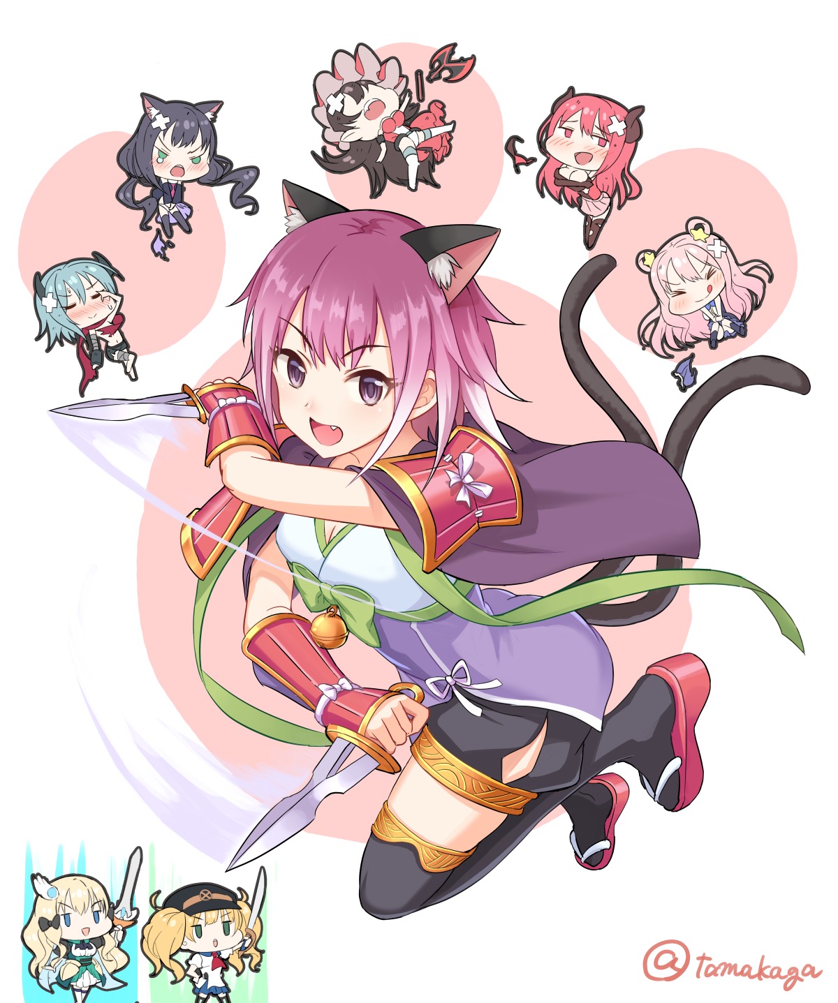 animal_ears, armor, chibi, cleavage, hasekura_io, hiiragi_anna, ilya_ornstein, japanese_clothes