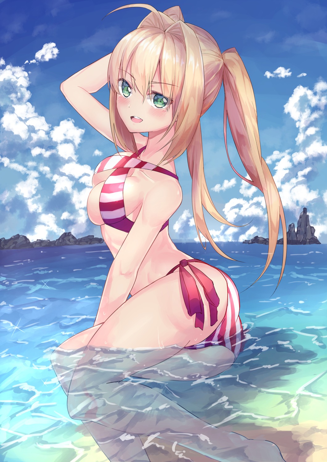 ass, bikini, cleavage, fate/extella_link, fate/grand_order, muragaki_(sgxx4878), nero_claudius_(fate), swimsuits