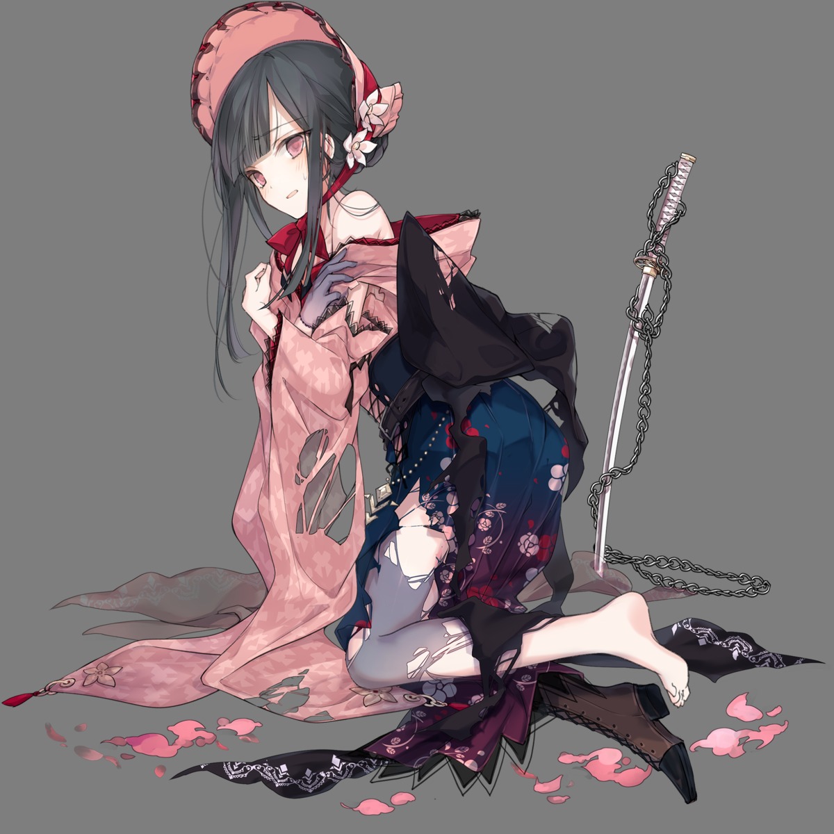 cierra_(artist), japanese_clothes, pantyhose, suishinshi_masahide, sword, tenka_hyakken, torn_clothes, transparent_png