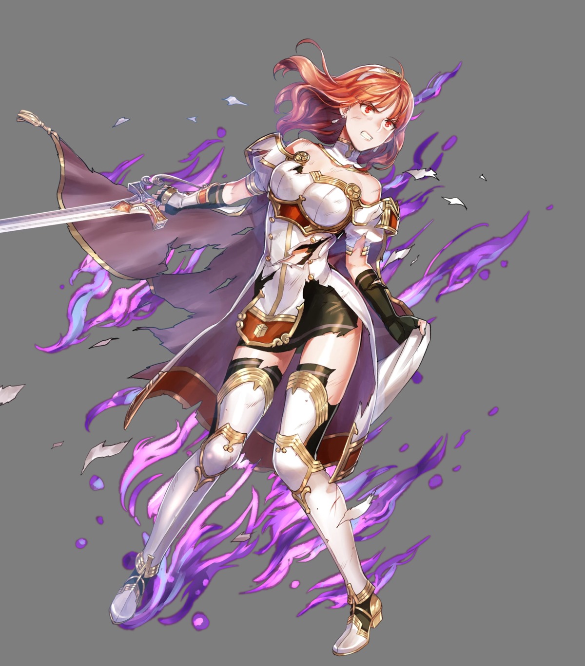 armor, celica_(fire_emblem), cleavage, fire_emblem, fire_emblem_echoes, fire_emblem_heroes, fujikawa_akira, heels, nintendo, sword, thighhighs, torn_clothes, transparent_png