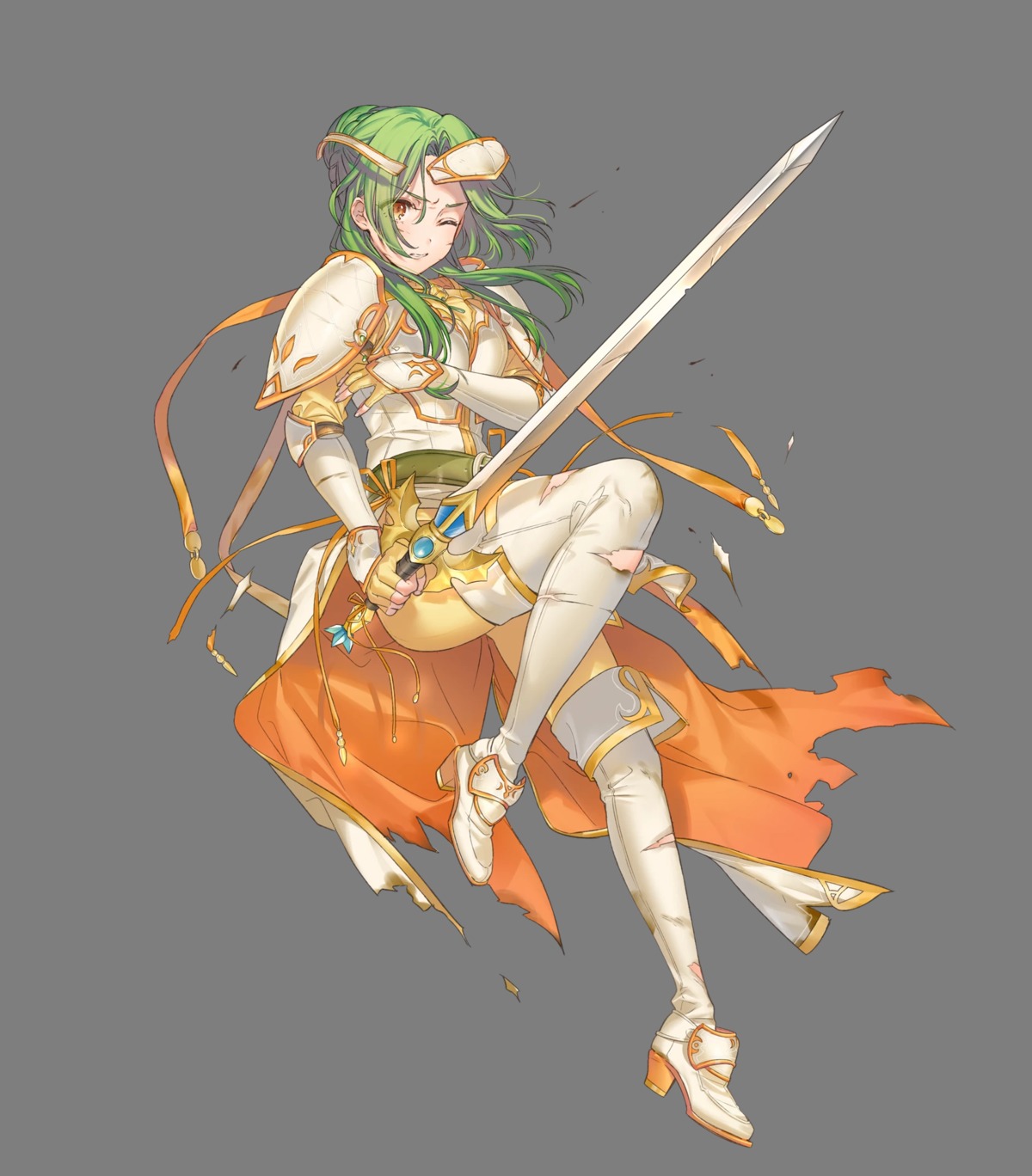 armor, elincia_ridell_crimea, fire_emblem, fire_emblem:_souen_no_kiseki, fire_emblem_heroes, heels, kippu, nintendo, sword, thighhighs, torn_clothes, transparent_png