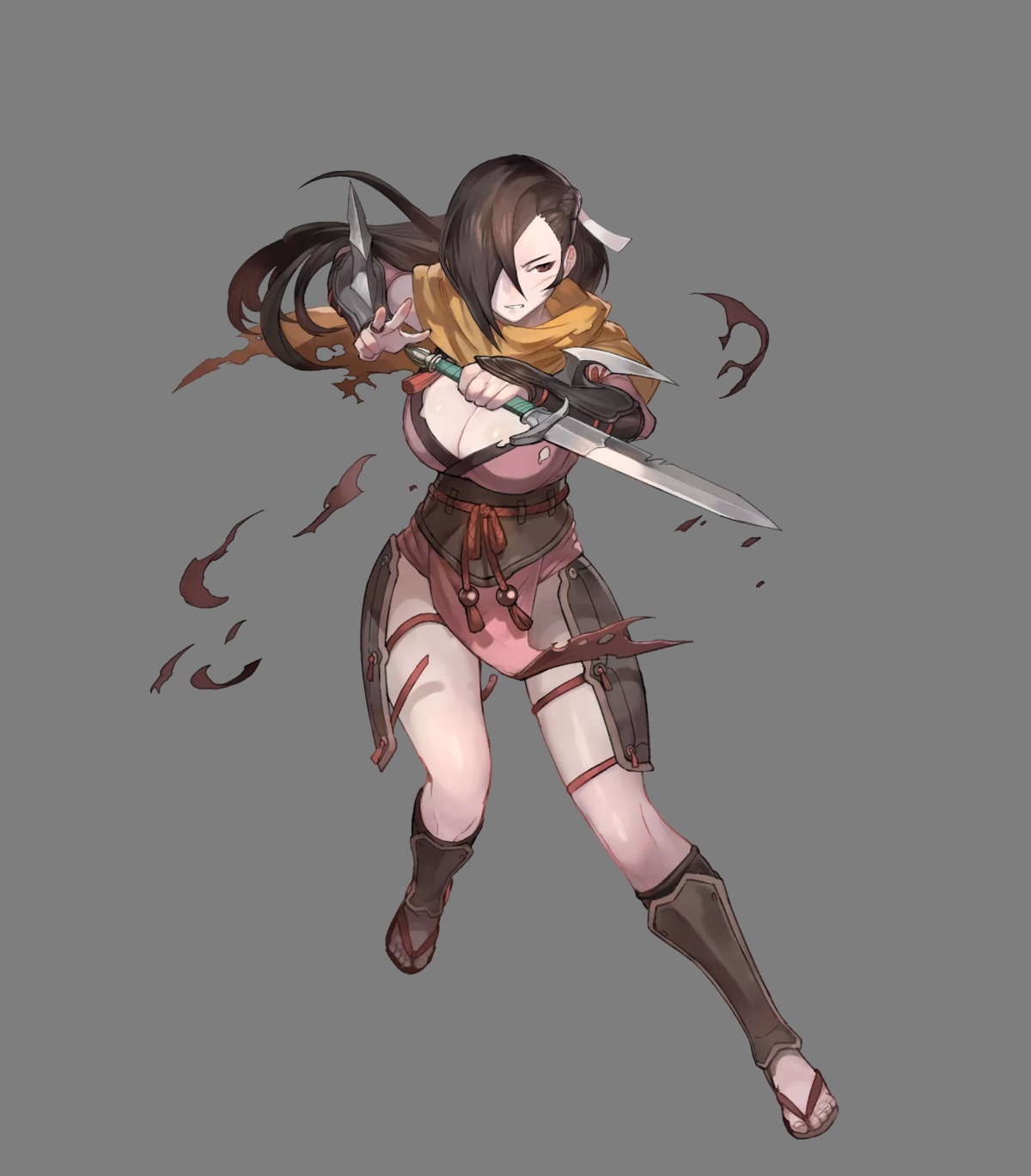 armor, cleavage, fire_emblem, fire_emblem_heroes, fire_emblem_if, kagerou_(fire_emblem_if), lack, ninja, nintendo, torn_clothes, transparent_png, weapon