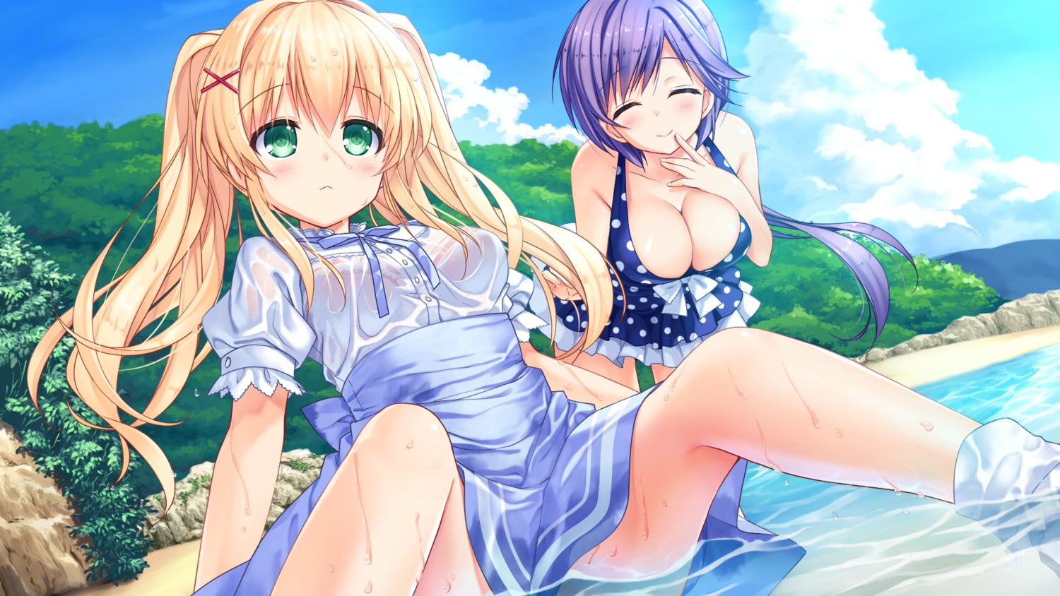 bra, breast_hold, game_cg, key, mizuori_shizuku, see_through, summer_pockets, swimsuits, tagme, tsumugi_wenders, wet, wet_clothes