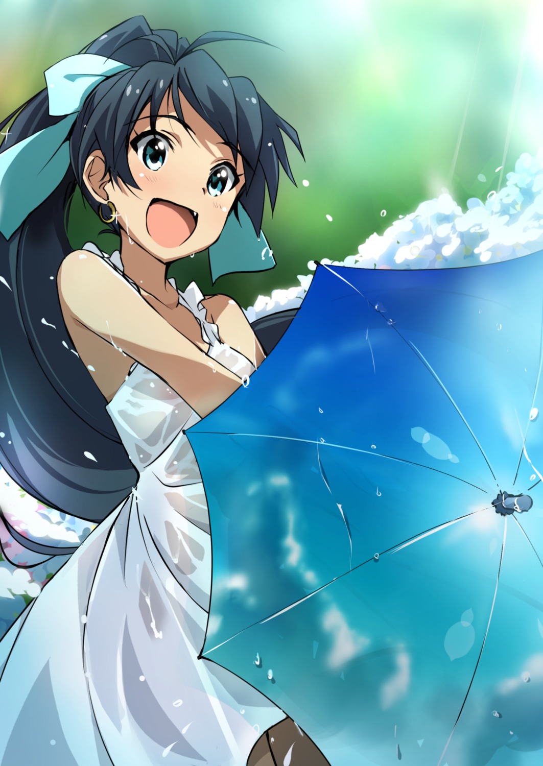 dress, ganaha_hibiki, see_through, summer_dress, the_idolm@ster, tokiani, umbrella, wet, wet_clothes