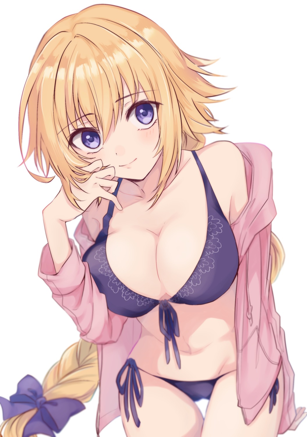 akym, bikini, breast_hold, cleavage, fate/extella, fate/grand_order, jeanne_d'arc, jeanne_d'arc_(fate), open_shirt, swimsuits