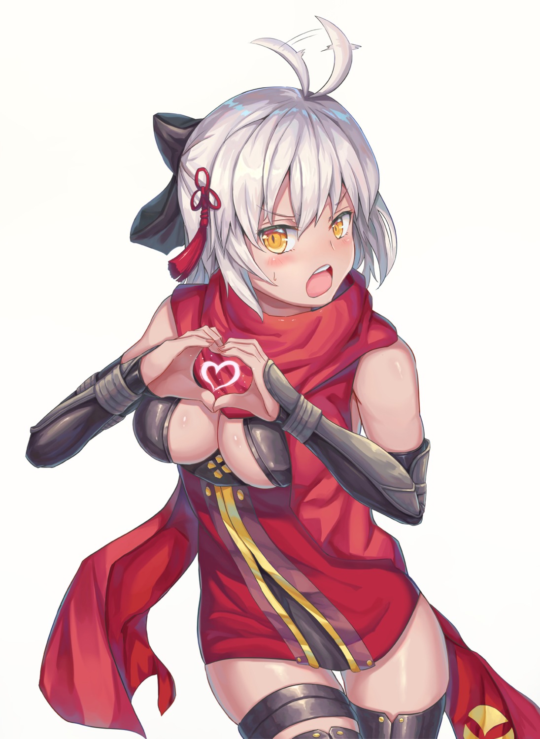 fate/grand_order, garter, jiang_shennong, no_bra, okita_souji_(alter)_(fate), thighhighs