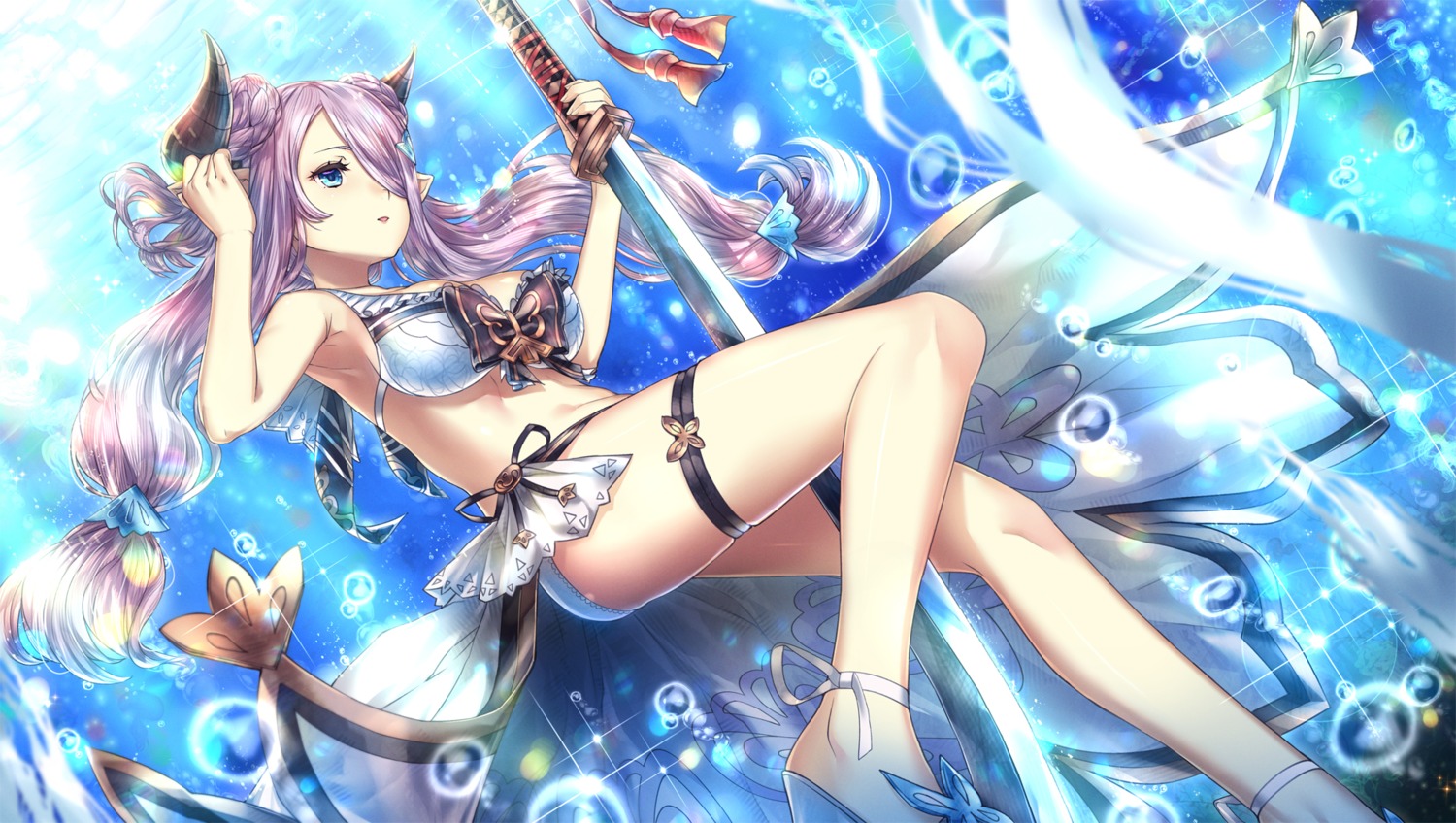 bikini, garter, granblue_fantasy, heels, horns, hourainingyou, narumeia_(granblue_fantasy), pointy_ears