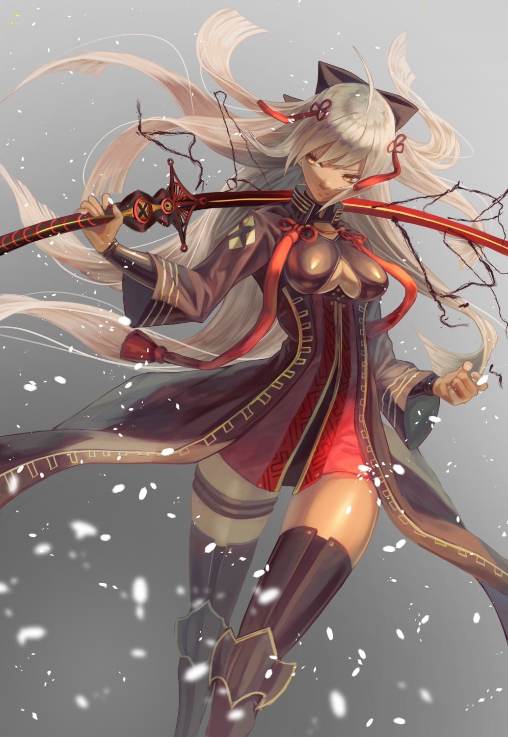 armor, fate/grand_order, garter, makitoshi0316, no_bra, okita_souji_(alter)_(fate), sword, thighhighs