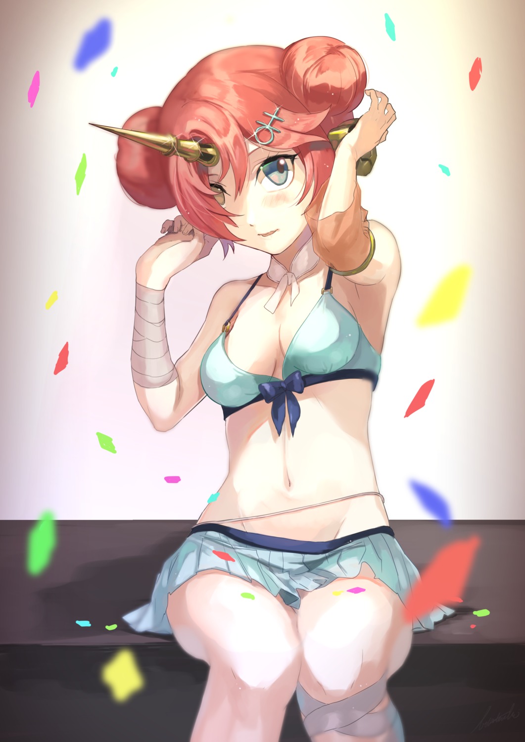 bandages, bikini, botantouki, cleavage, fate/grand_order, frankenstein's_monster_(fate), horns, swimsuits