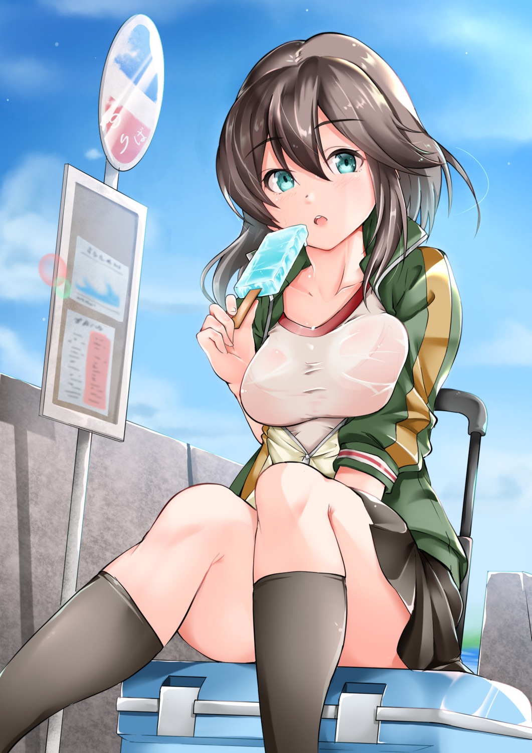 bra, breast_hold, gym_uniform, hayasui_(kancolle), kantai_collection, see_through, sezoku