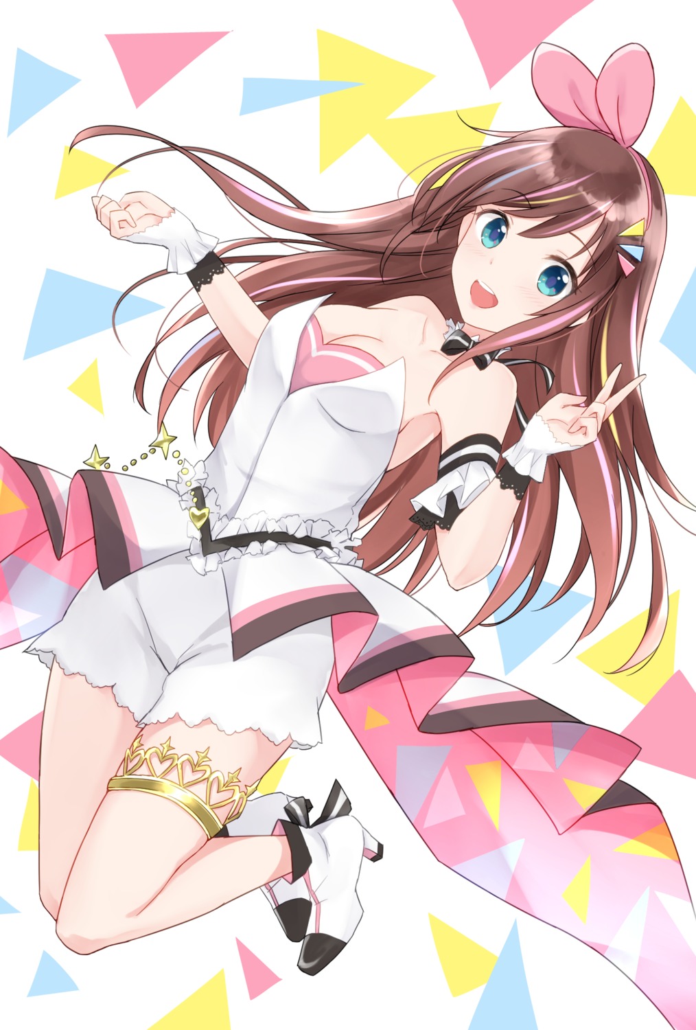 cleavage, garter, heels, kizuna_ai, kizuna_ai_inc., ririka_(ab-yuri)