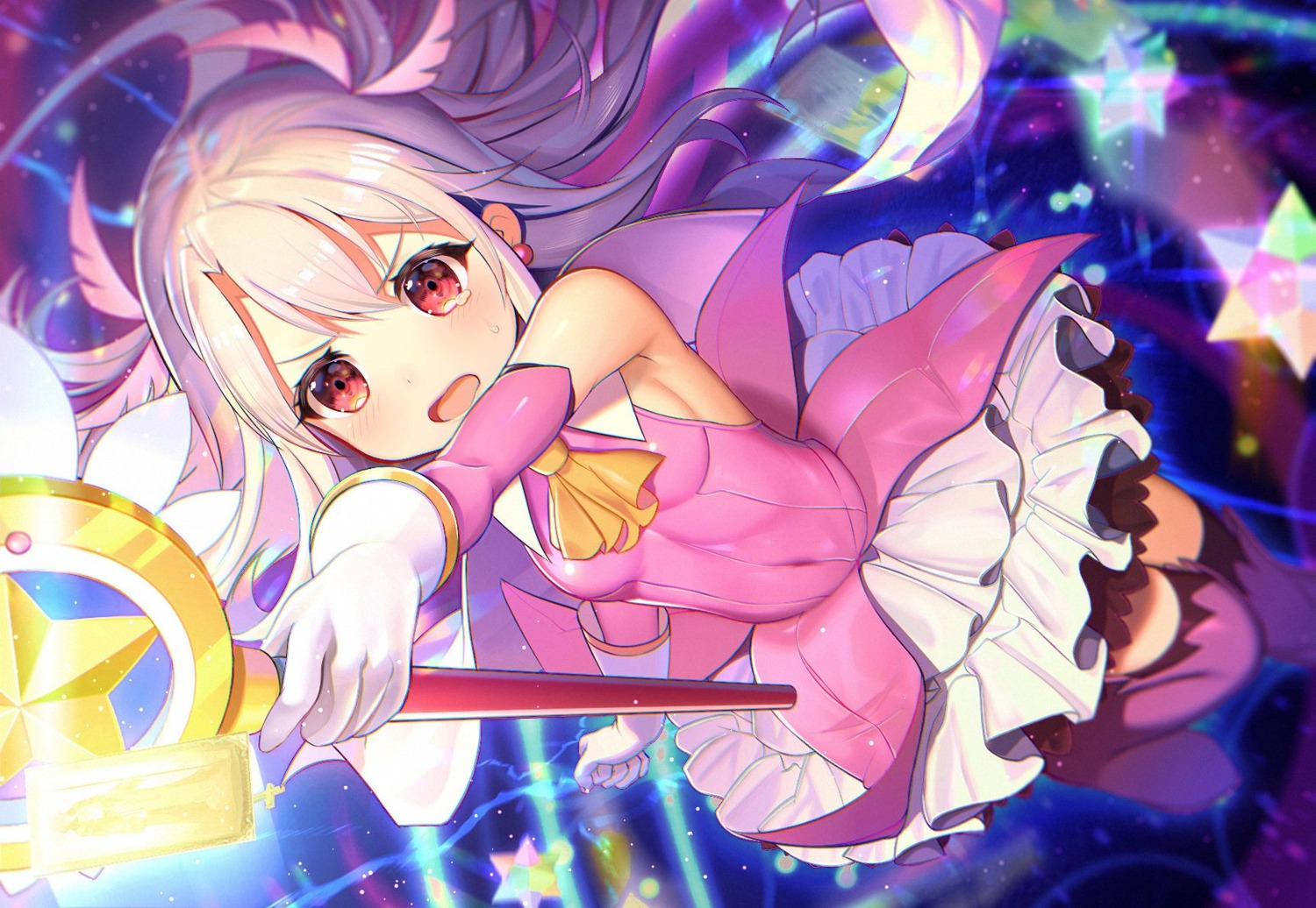 fate/kaleid_liner_prisma_illya, fate/stay_night, illyasviel_von_einzbern, nayuta_(una), thighhighs, weapon