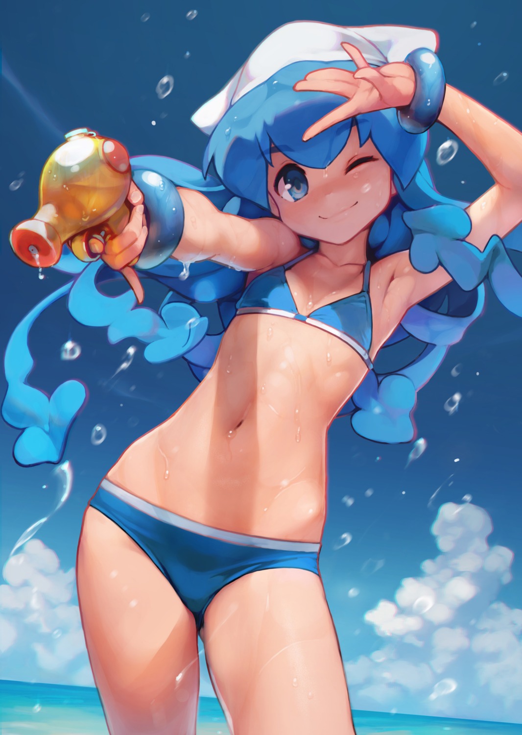 ataruman, bikini, cleavage, gun, ikamusume, shinryaku!_ikamusume, swimsuits, wet