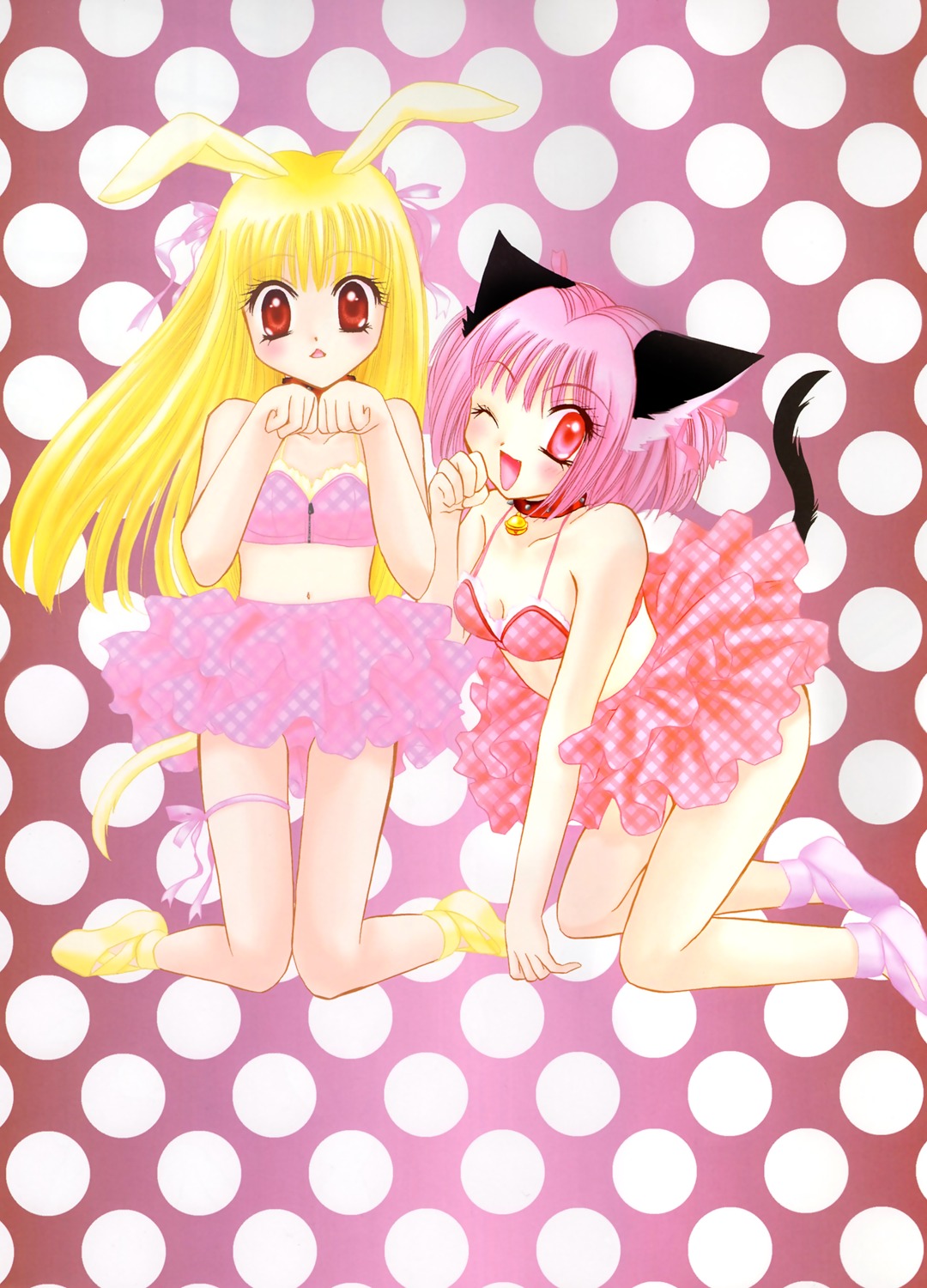 animal_ears, bikini_top, bunny_ears, cleavage, garter, ikumi_mia, momomiya_ichigo, nekomimi