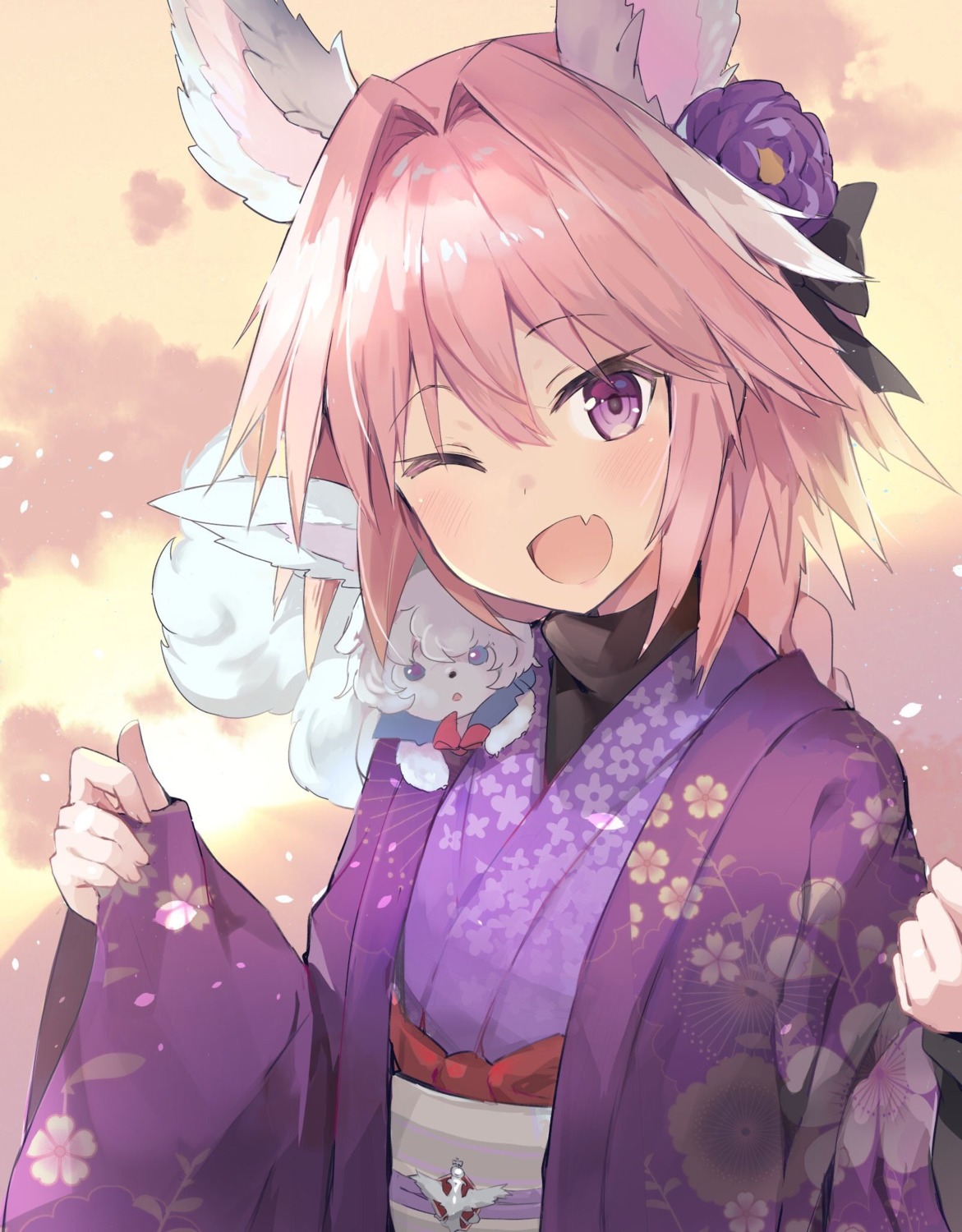 animal_ears, astolfo_(fate), fate/apocrypha, fate/grand_order, fate/stay_night, kimono, kusumoto_touka, trap
