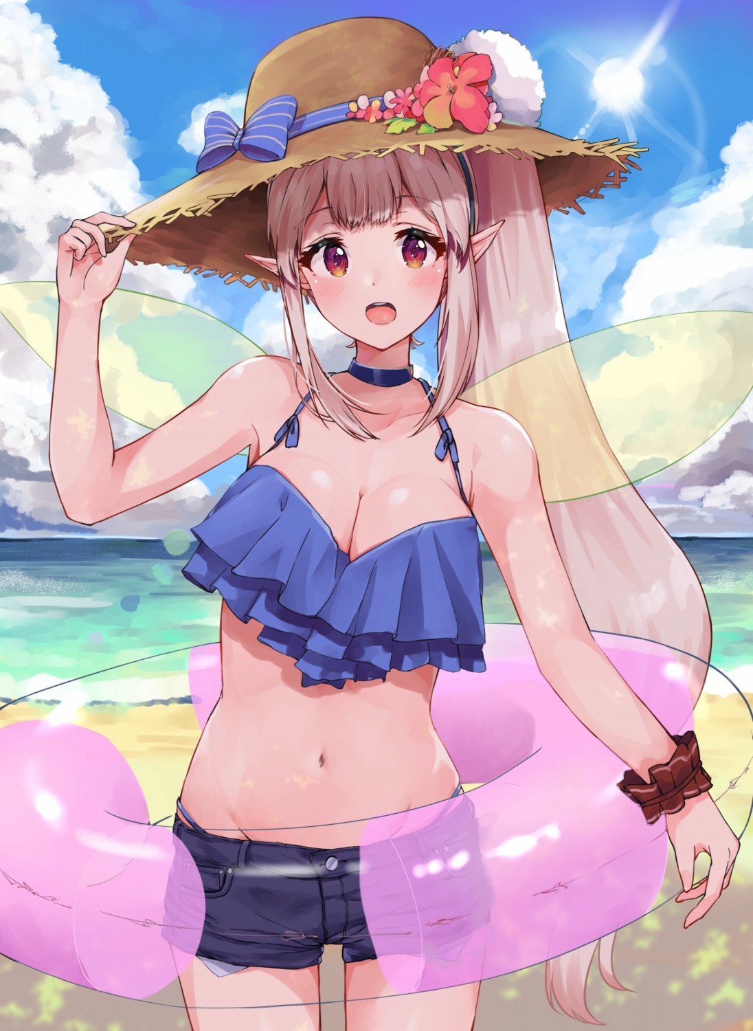 bikini, cleavage, elf, elu_(nijisanji), nijisanji, pointy_ears, racchi., swimsuits