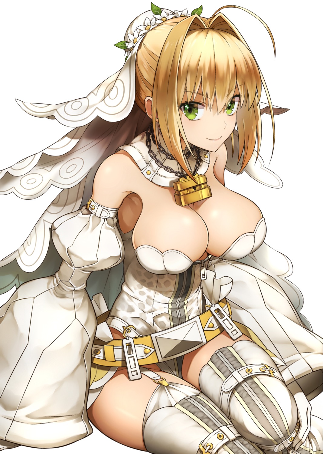 cleavage, fate/grand_order, leotard, nero_claudius_(fate), stockings, takahan, thighhighs