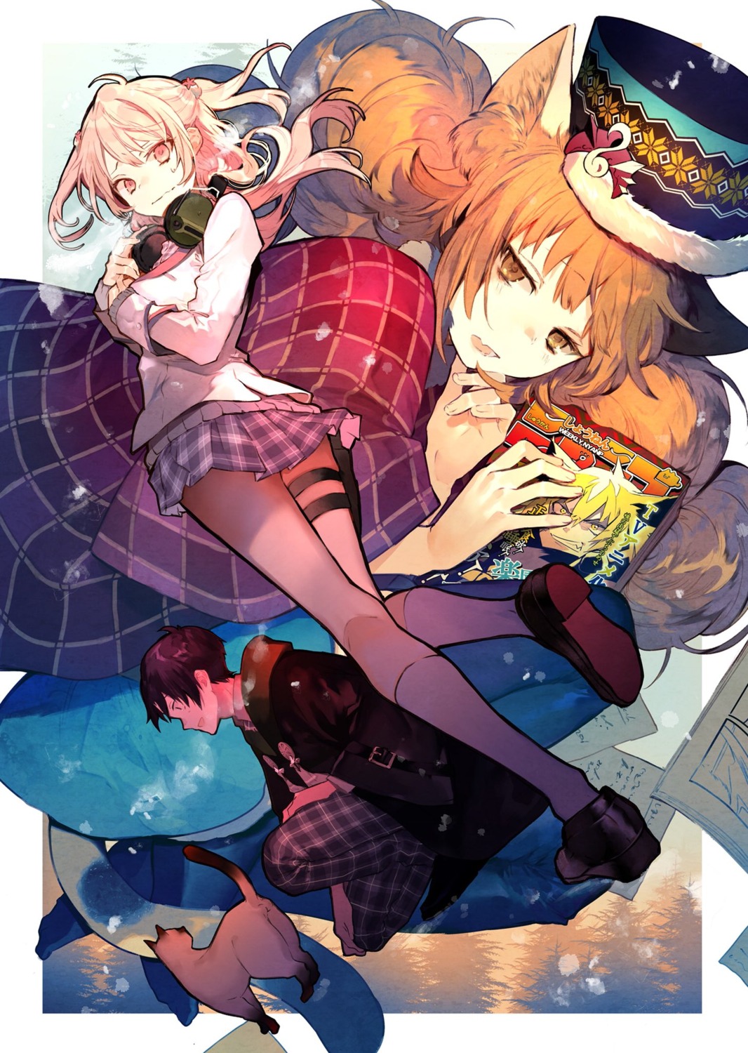 animal_ears, garter, headphones, nozaki_tsubata, seifuku