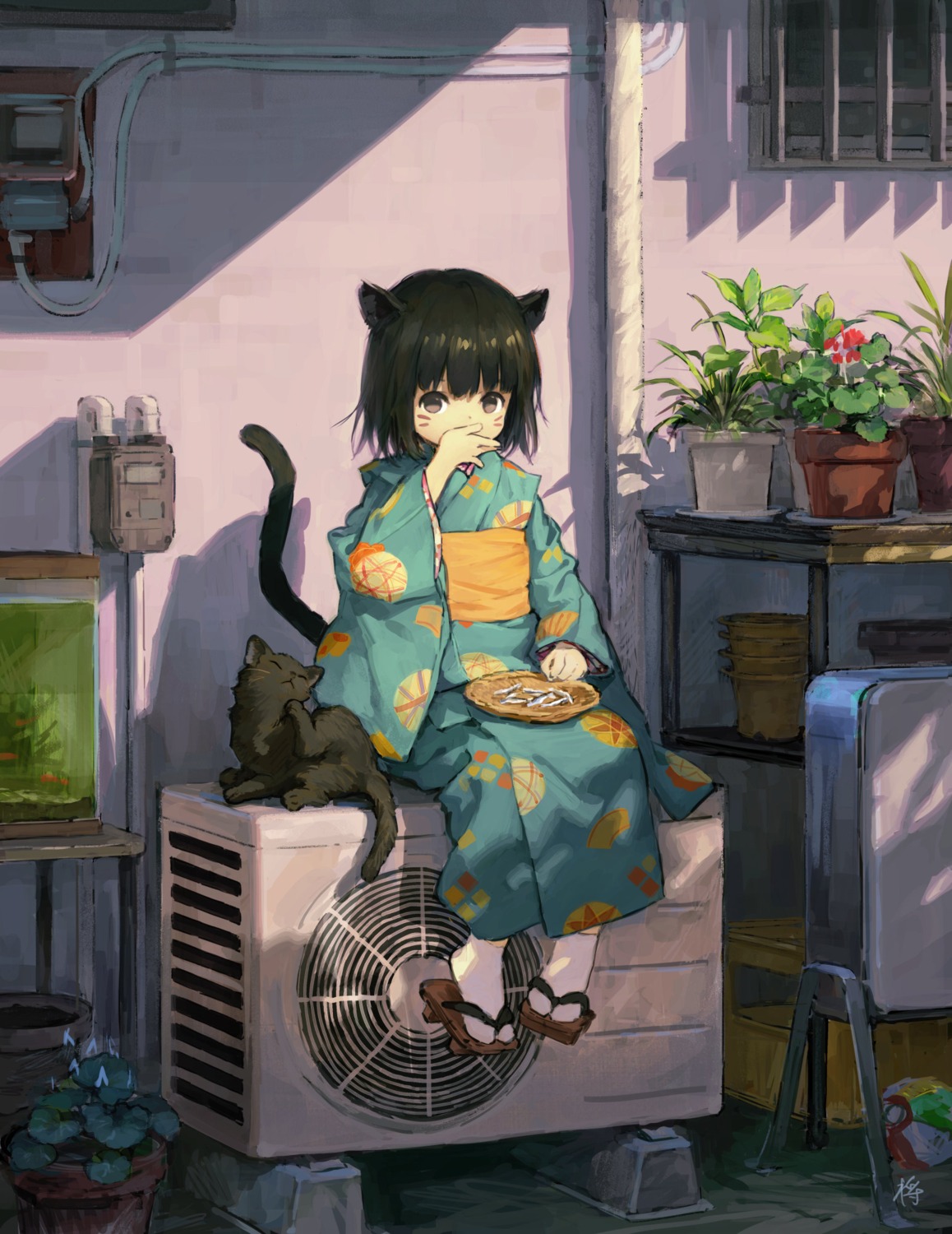 animal_ears, neko, nekomimi, sho_(sho_lwlw), tail, yukata