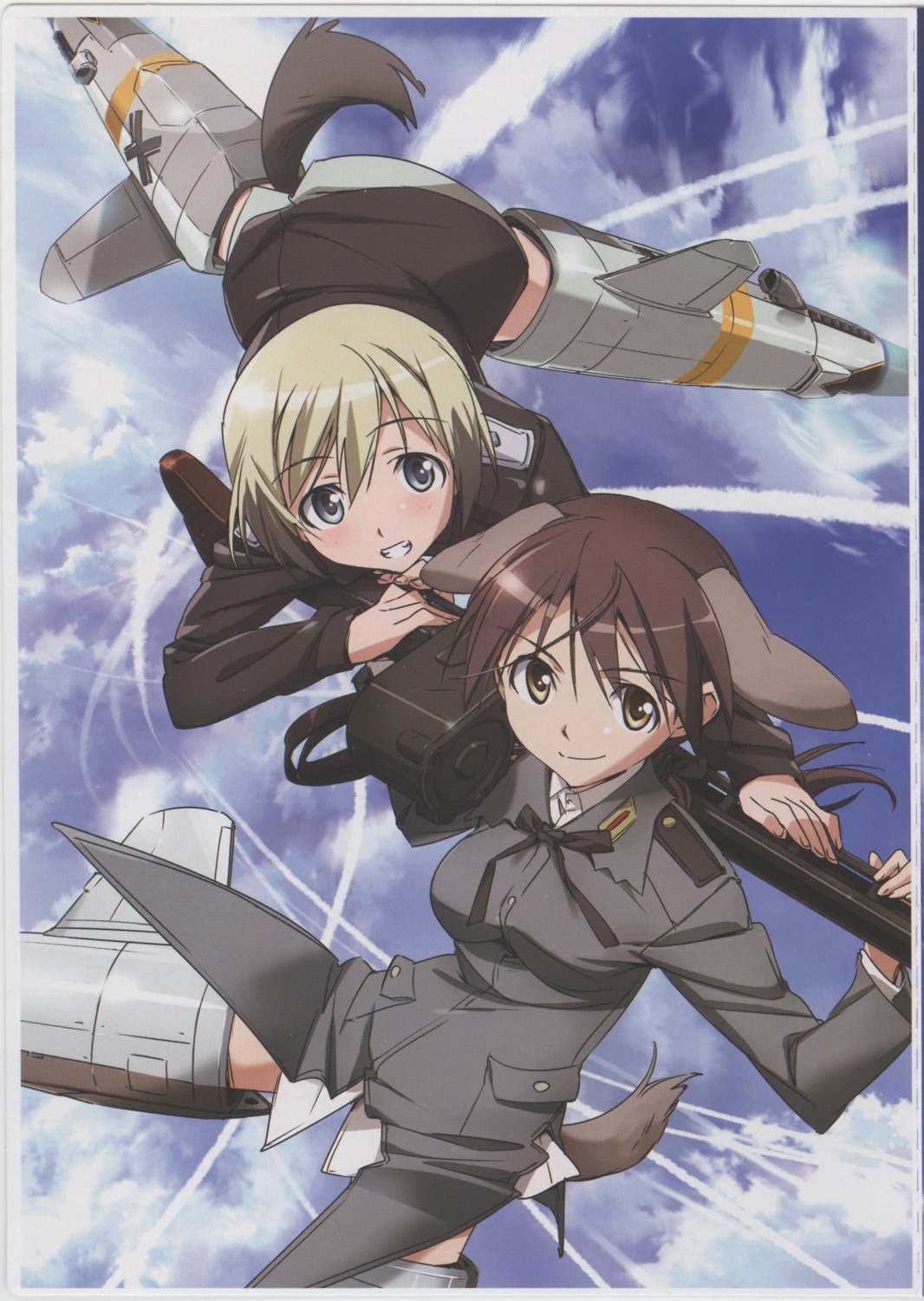 animal_ears, erica_hartmann, gertrud_barkhorn, gun, strike_witches, tail, takamura_kazuhiro, uniform