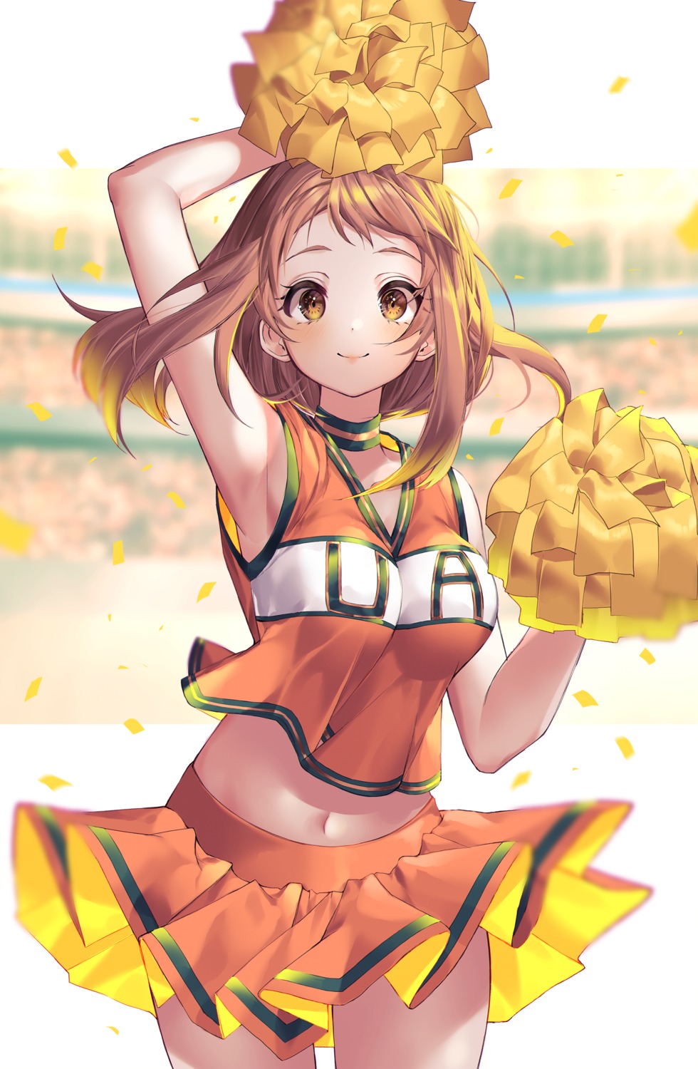 boku_no_hero_academia, cheerleader, kinty, skirt_lift, uraraka_ochako
