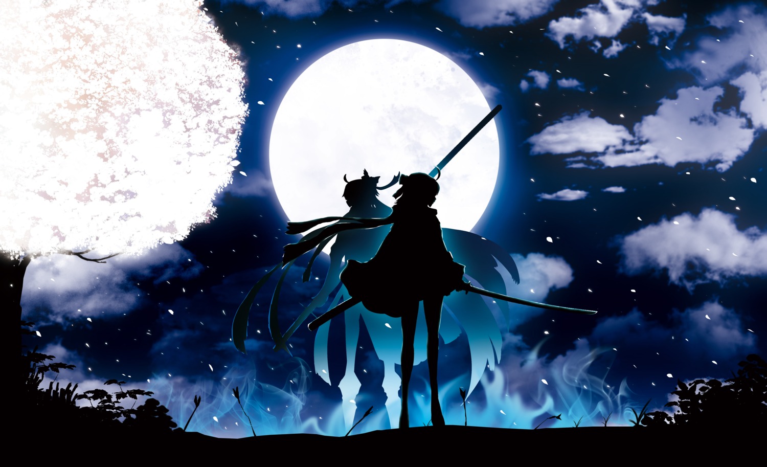 fate/grand_order, harada_miyuki, okita_souji_(alter)_(fate), okita_souji_(fate), silhouette, sword