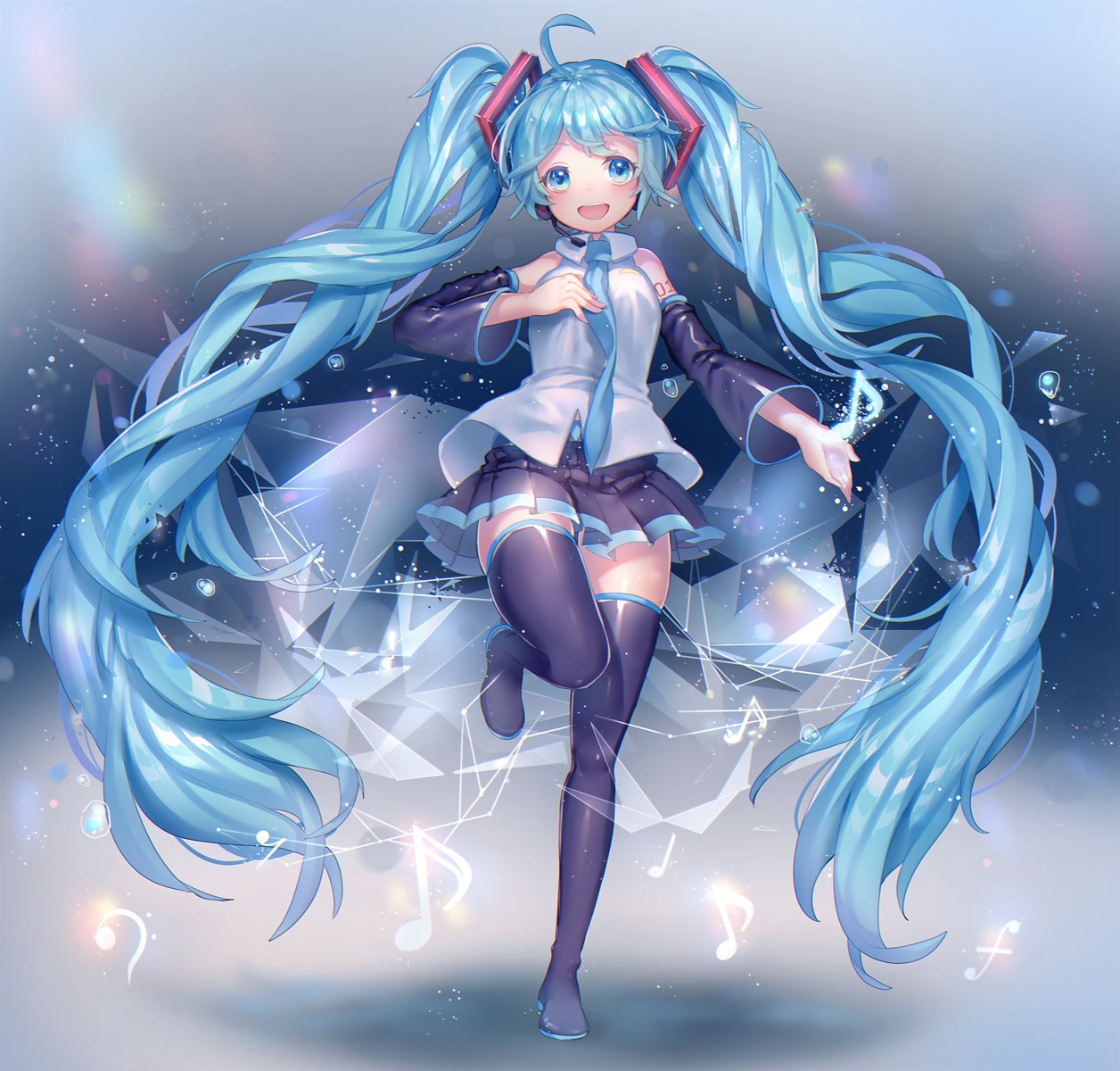 hatsune_miku, headphones, komadori_ui, pantsu, tattoo, thighhighs, vocaloid