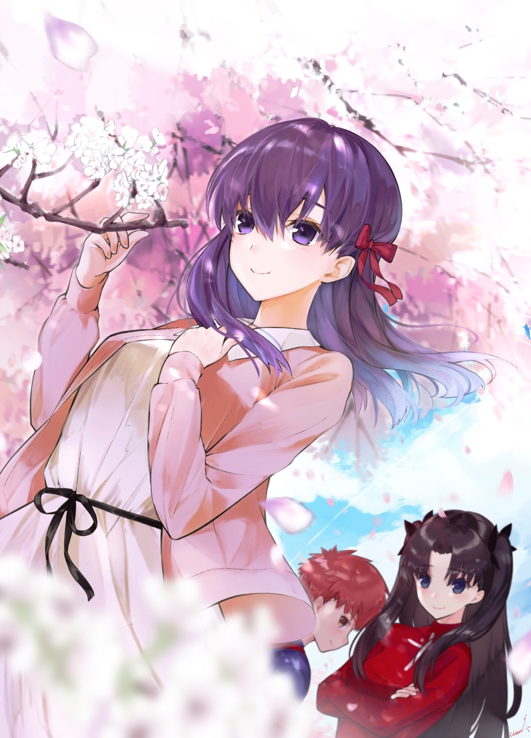 breast_hold, dress, emiya_shirou, fate/stay_night, matou_sakura, toosaka_rin, utayoi_(umakatare)