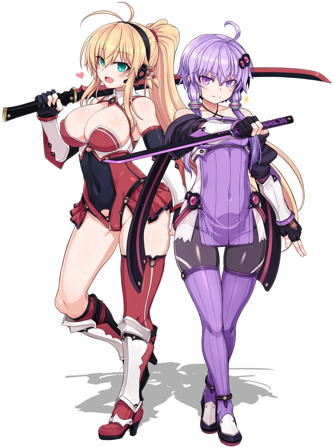 headphones, heels, leotard, null_(nyanpyoun), pantyhose, sword, thighhighs, tsurumaki_maki, vocaloid, voiceroid, yuzuki_yukari